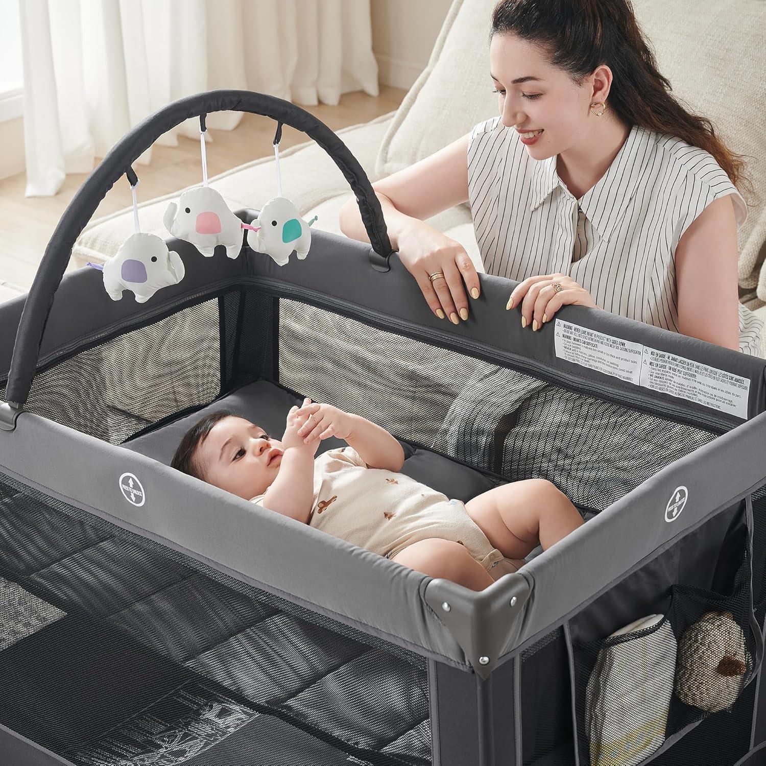 Corralito Plegable Pamo Babe para Bebés Gris Carbón 100x70 cm