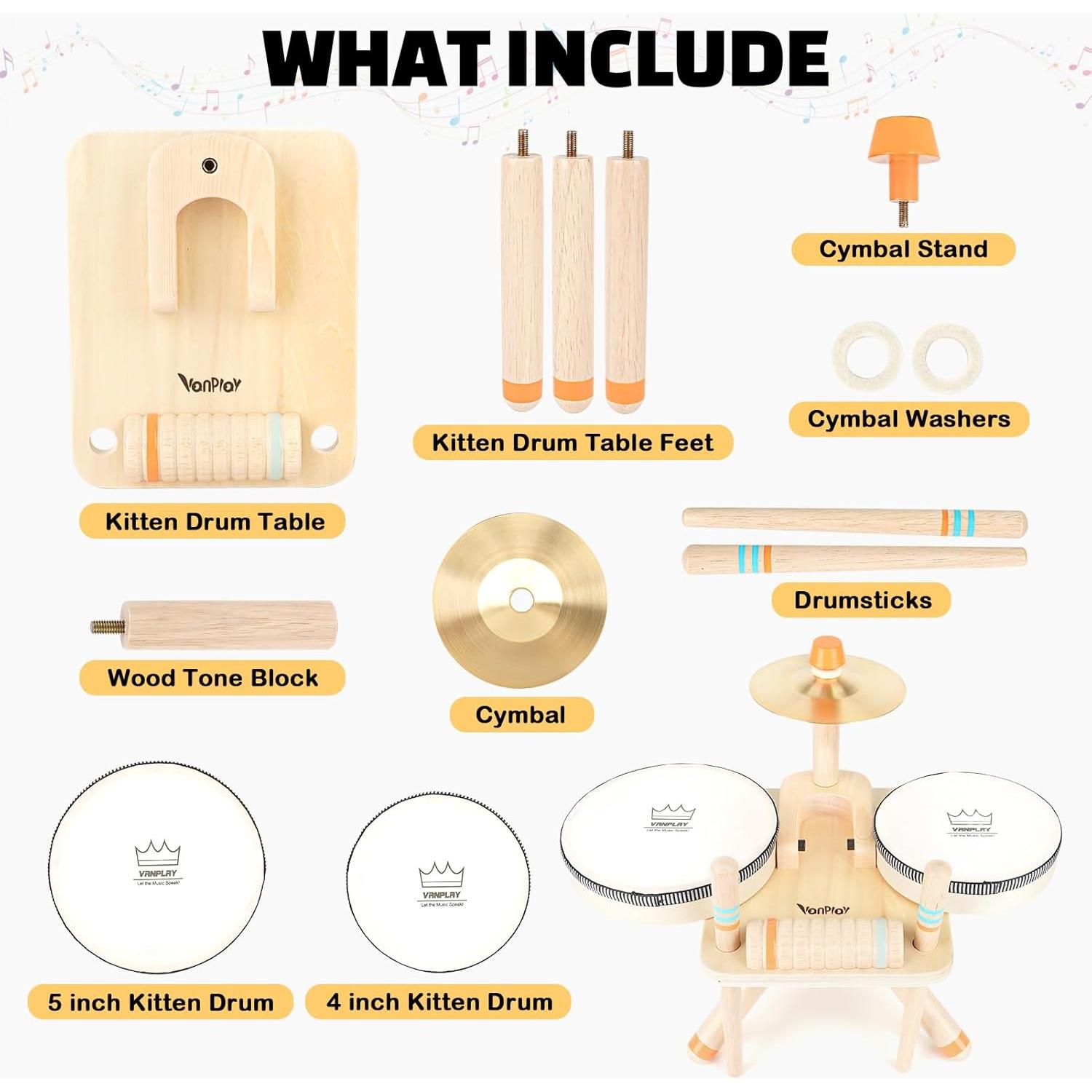 Juego de Tambores 5 en 1 Vanplay - Juguetes Musicales de Madera