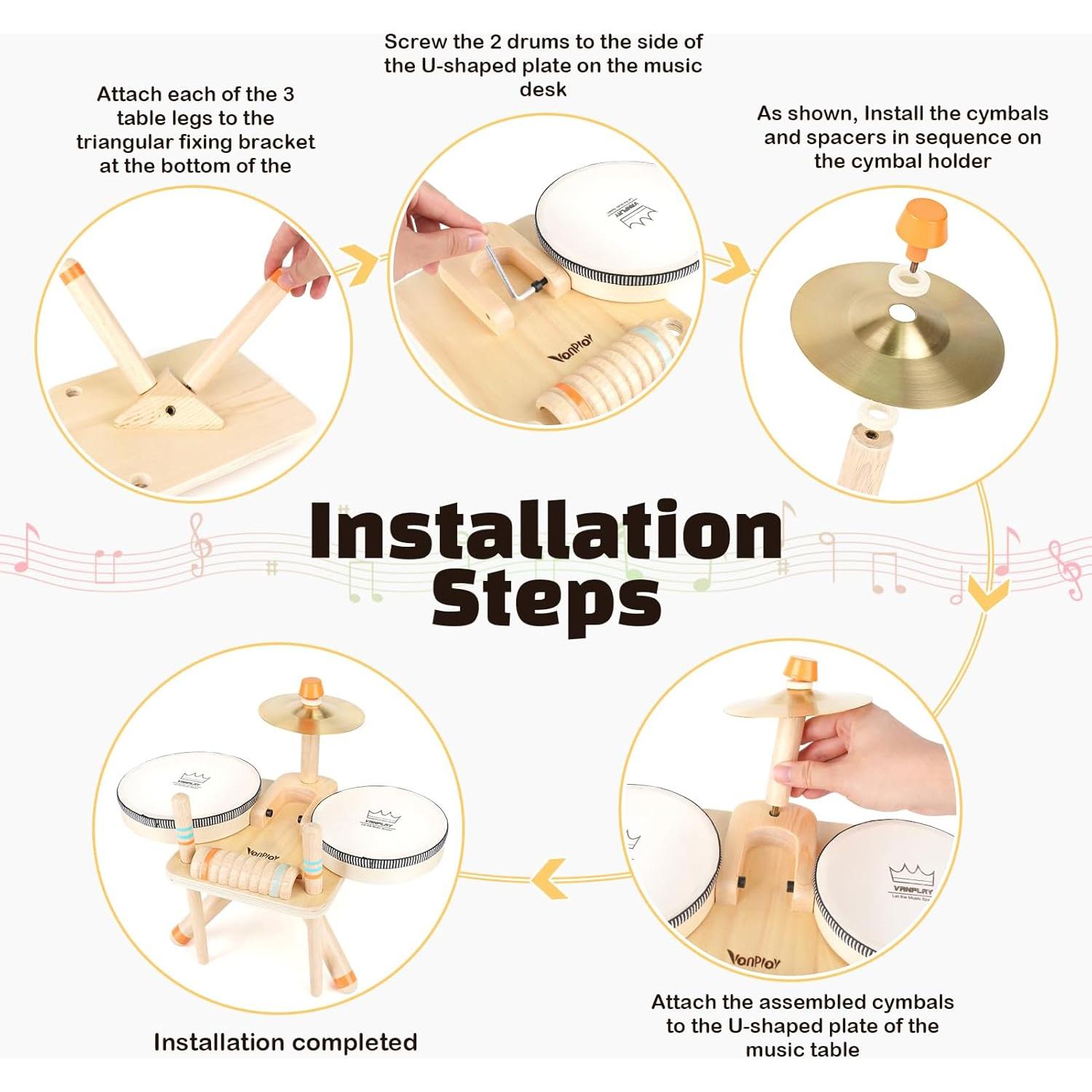 Juego de Tambores 5 en 1 Vanplay - Juguetes Musicales de Madera