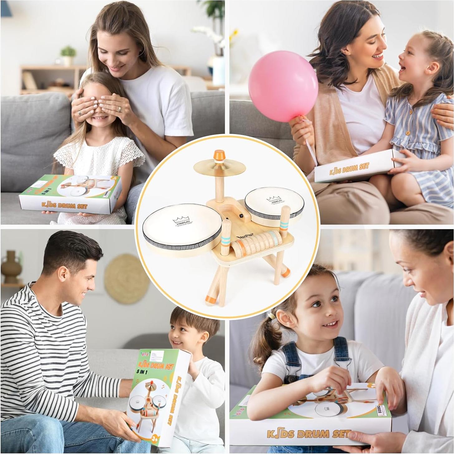 Juego de Tambores 5 en 1 Vanplay - Juguetes Musicales de Madera