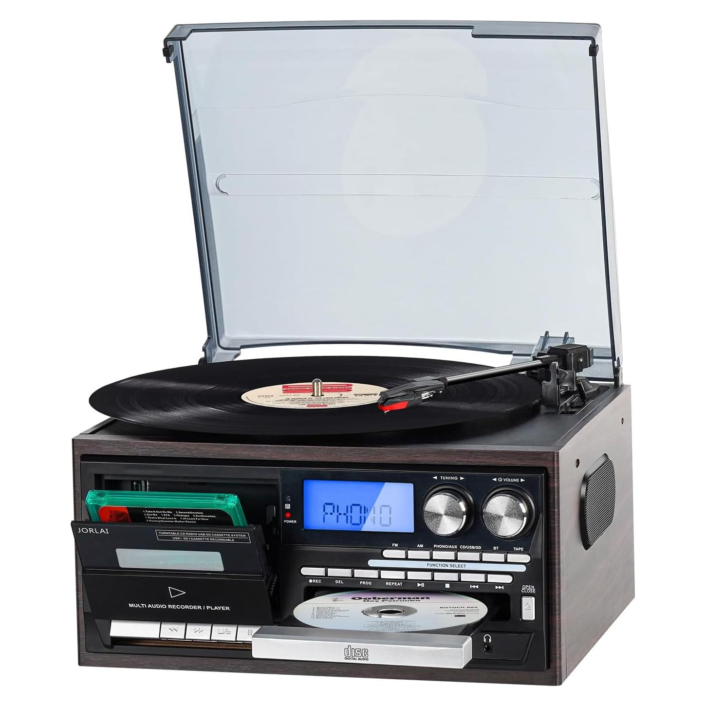 Tocadiscos Retro Jorlai T408 9 en 1 Bluetooth CD Radio USB