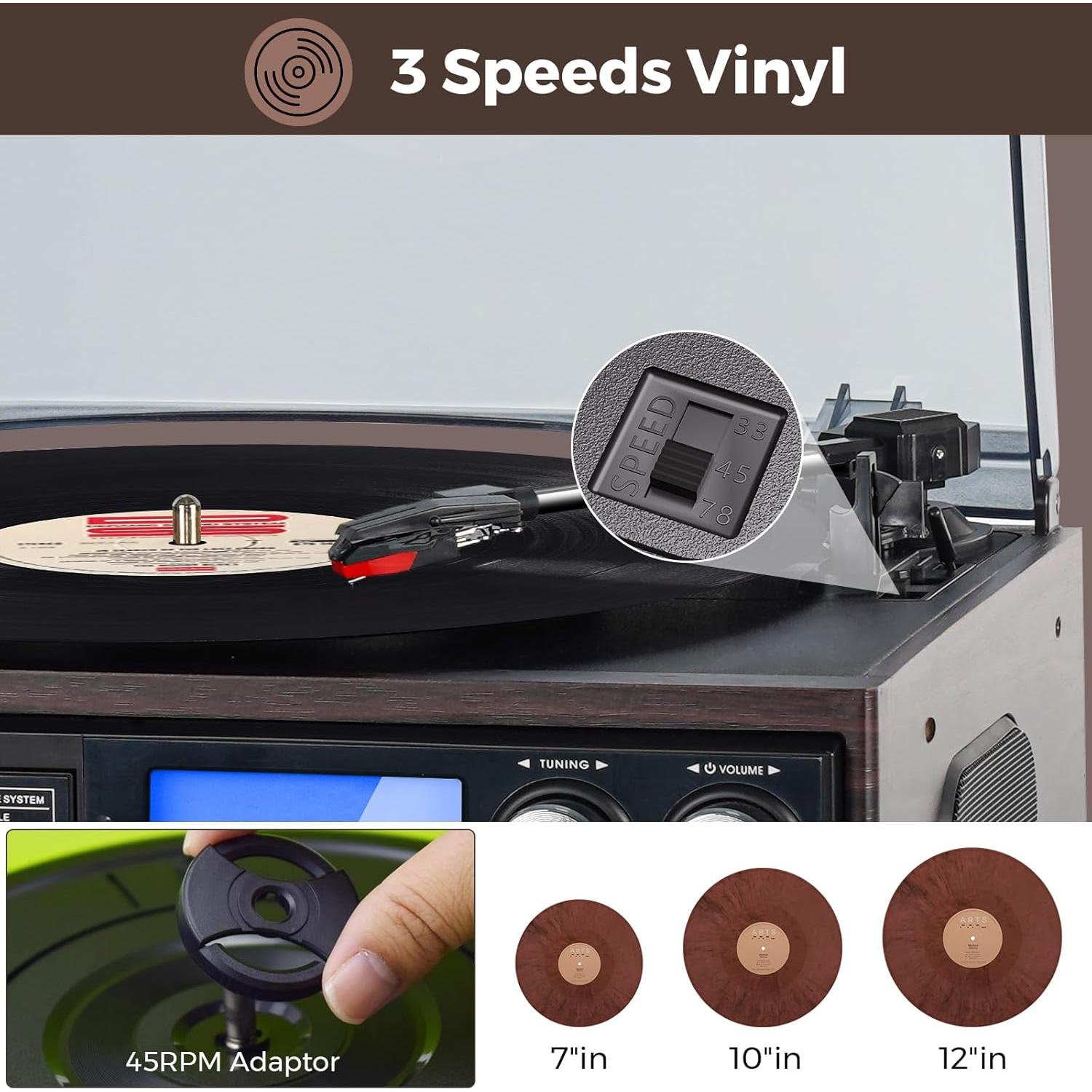 Tocadiscos Retro Jorlai T408 9 en 1 Bluetooth CD Radio USB