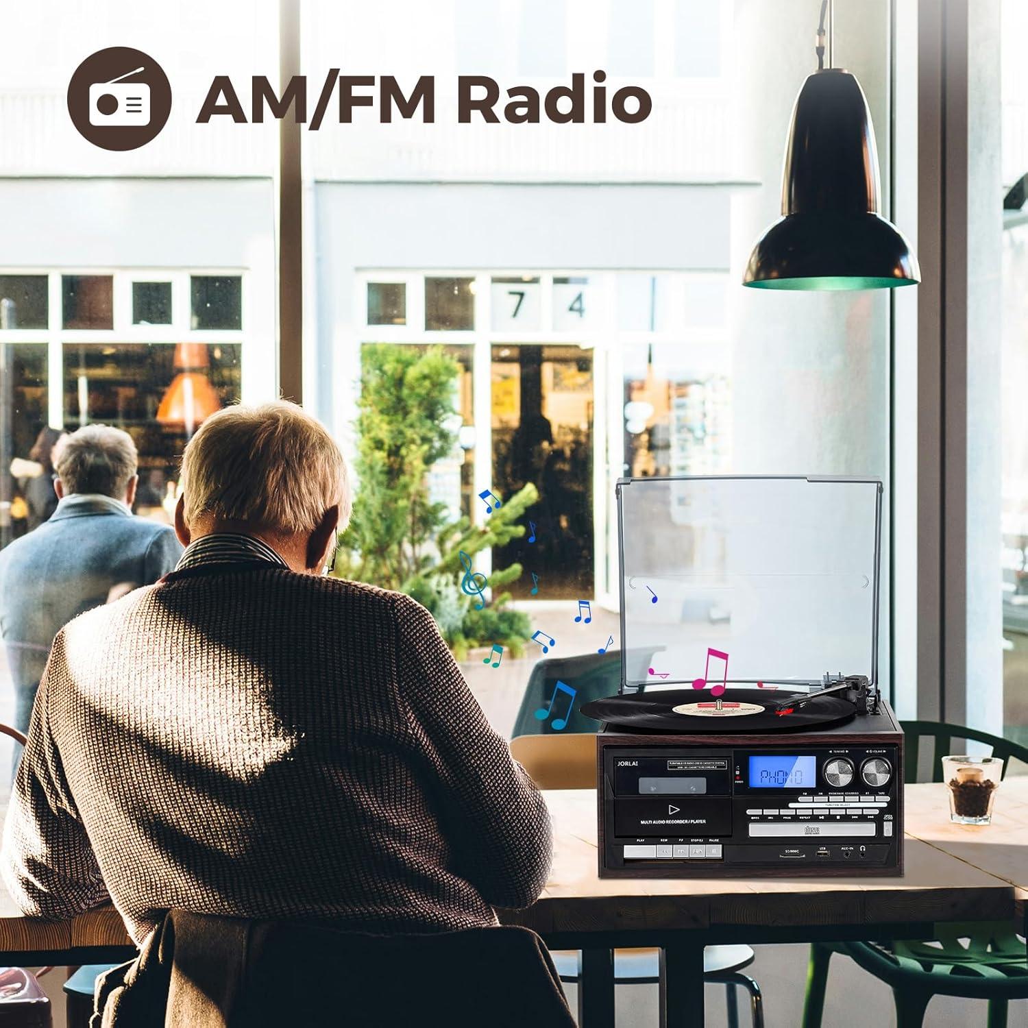 Tocadiscos Retro Jorlai T408 9 en 1 Bluetooth CD Radio USB