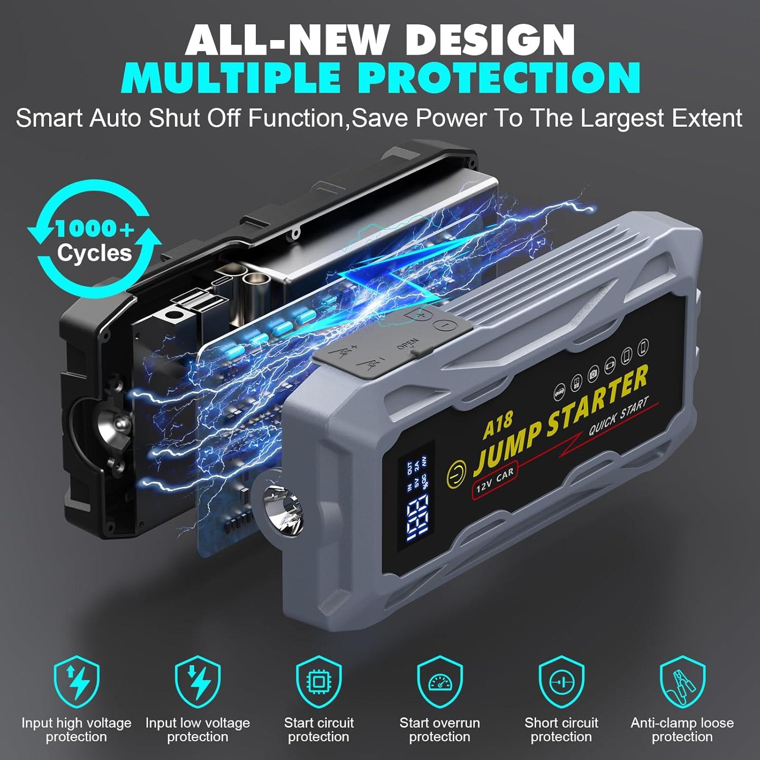 Arrancador de Coche QQZJ A18 6000A 12V Litio Portátil