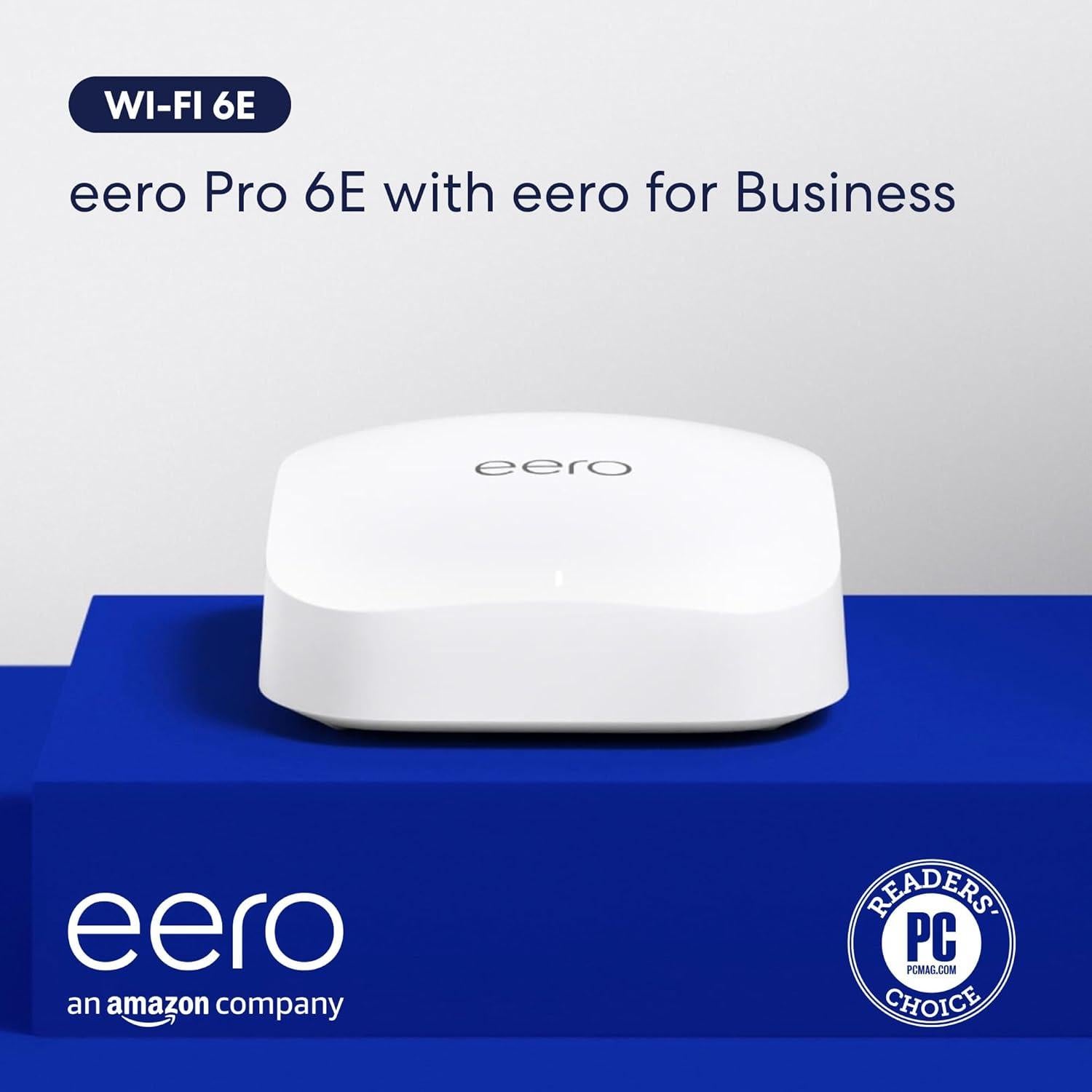 Amazon eero Pro 6E mesh wifi router with 1 month free eero for Business (auto-renews annually) - Coverage up to 2,000 sq. ft., Connect 100+ devices, 1-pack