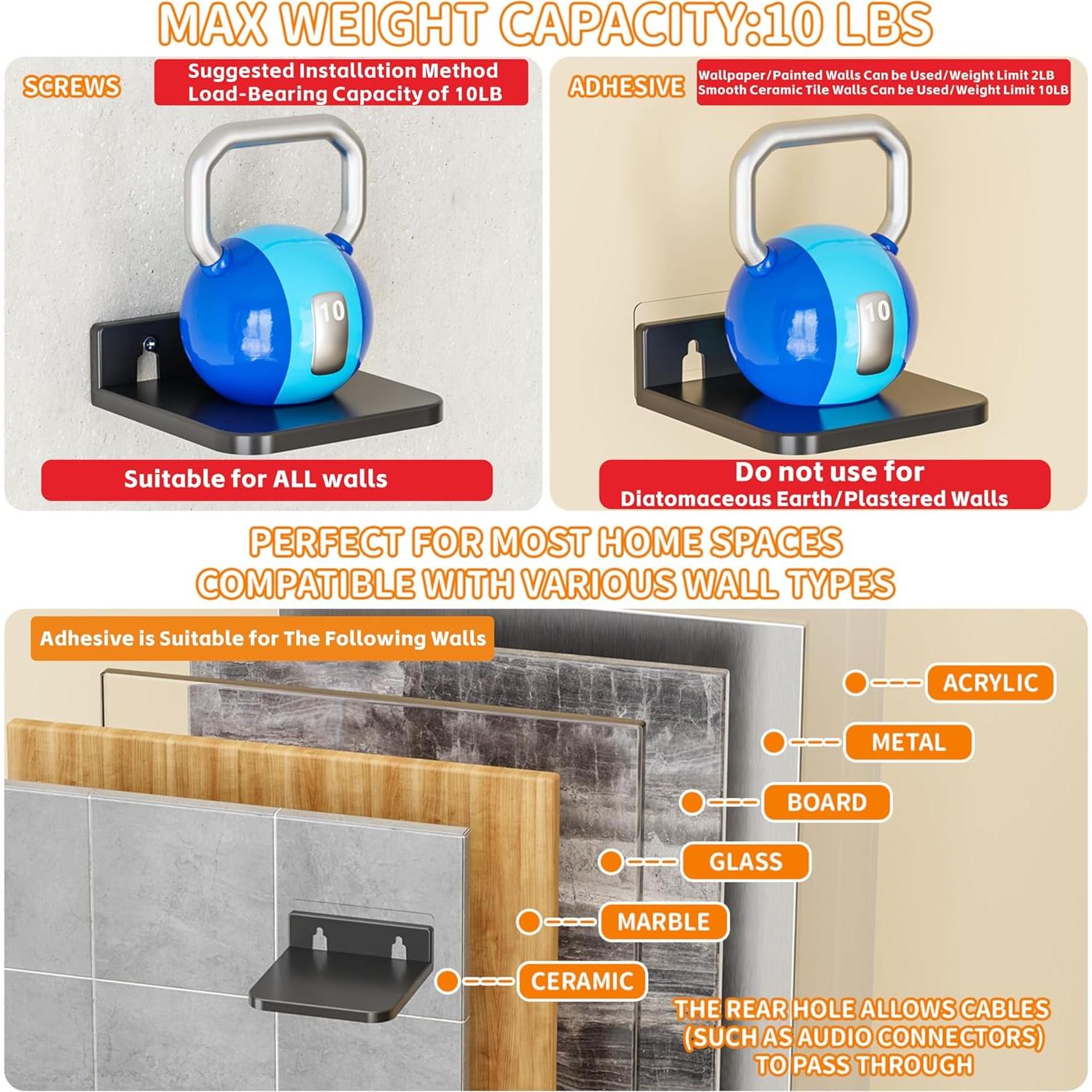 Estantes Flotantes Adhesivos Yieach 4 Piezas 12.7cm Negro