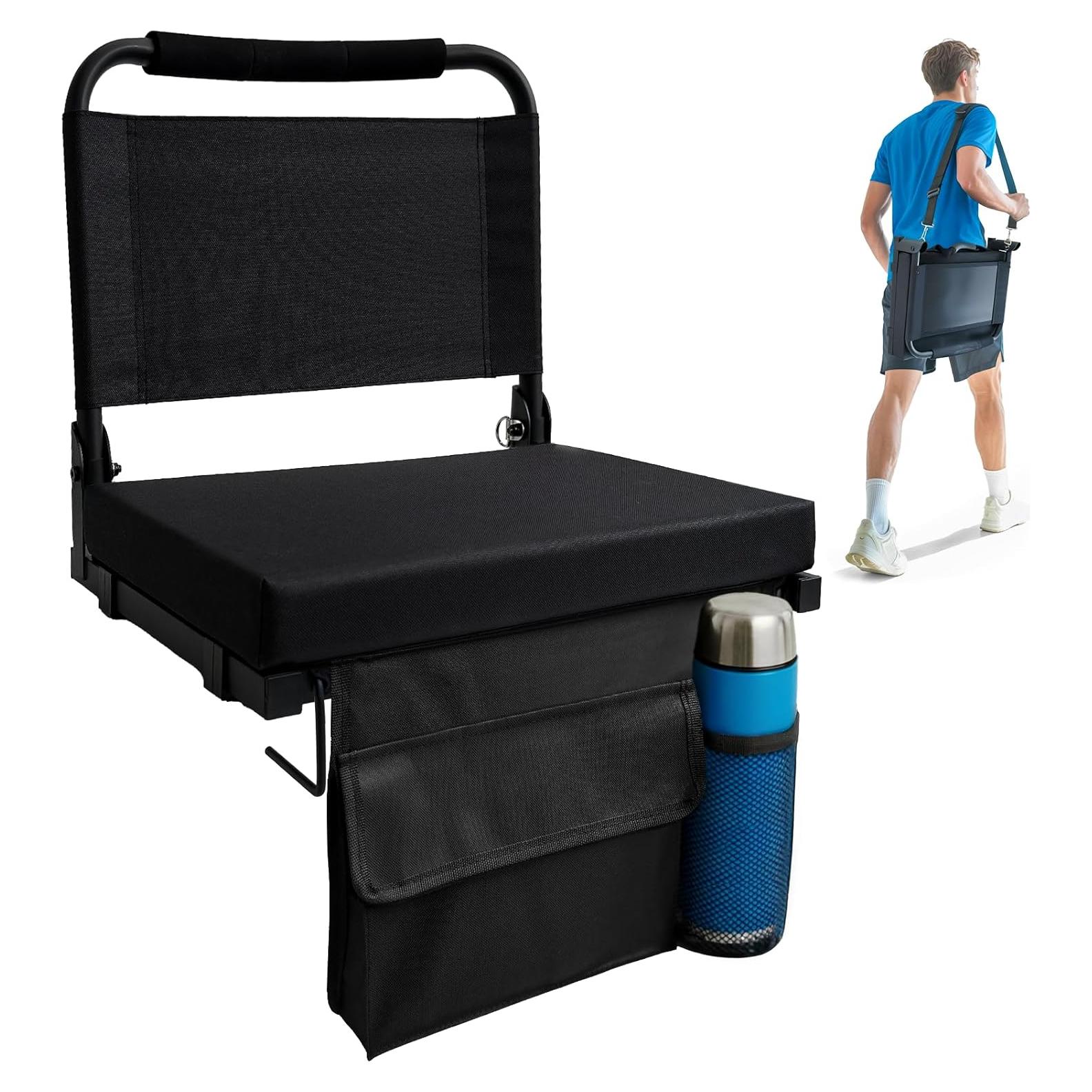 Silla Plegable de Estadio Siuzon con Respaldo y Cojín Negro