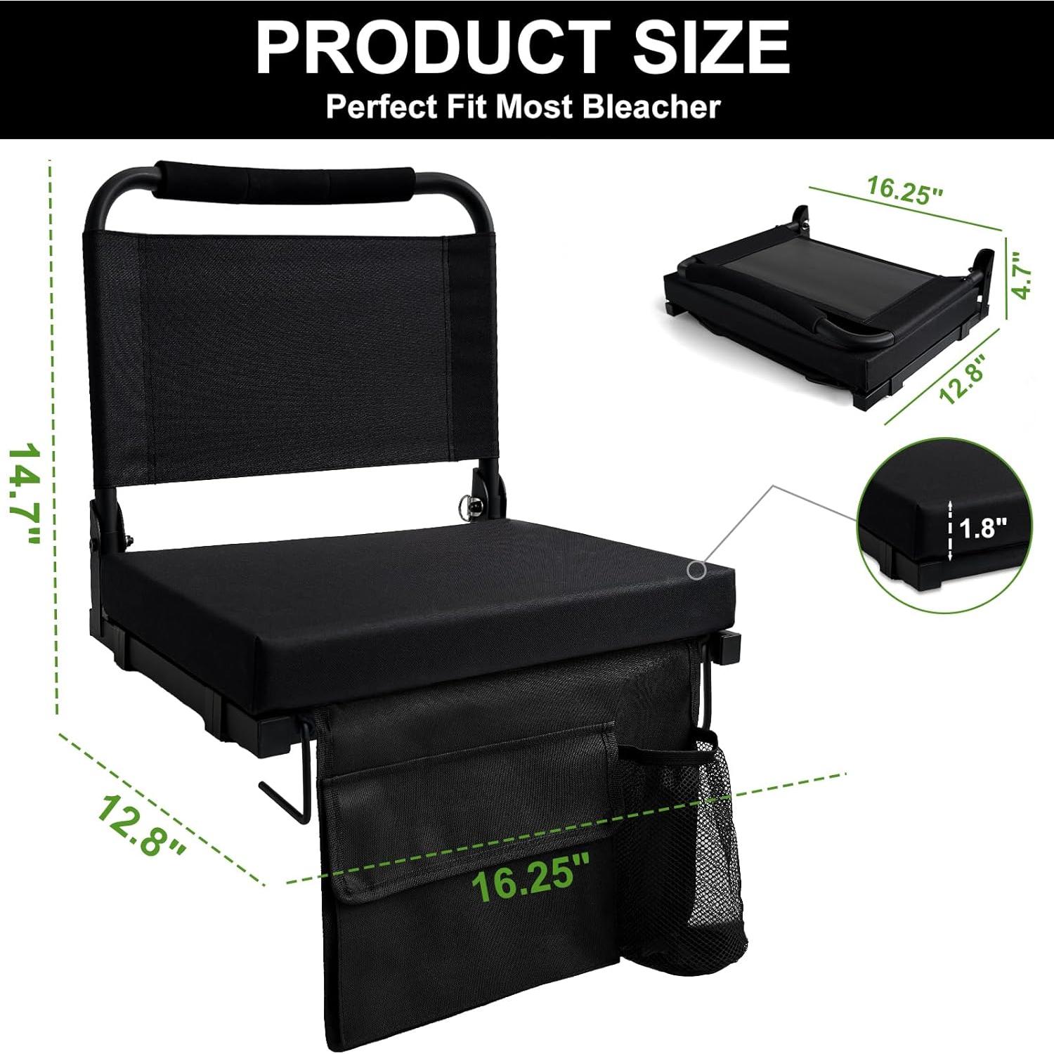 Silla Plegable de Estadio Siuzon con Respaldo y Cojín Negro