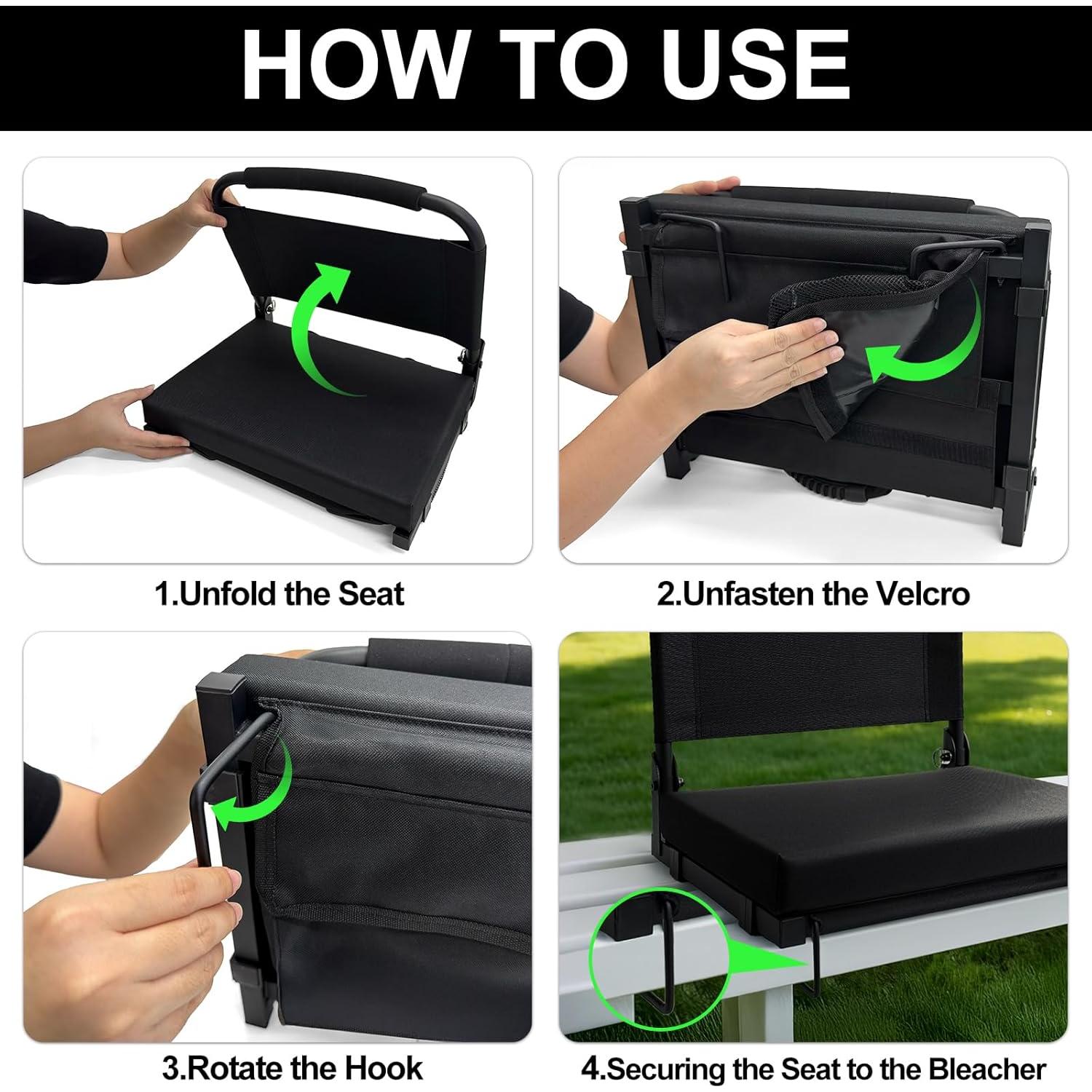 Silla Plegable de Estadio Siuzon con Respaldo y Cojín Negro