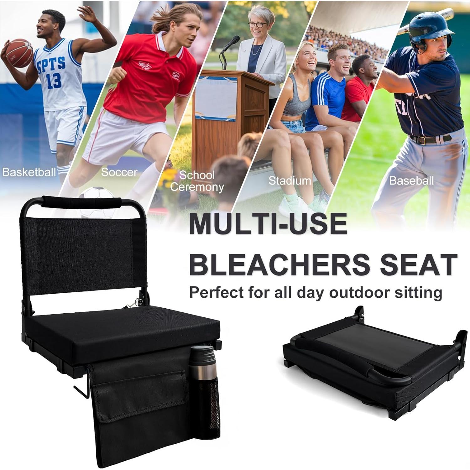 Silla Plegable de Estadio Siuzon con Respaldo y Cojín Negro