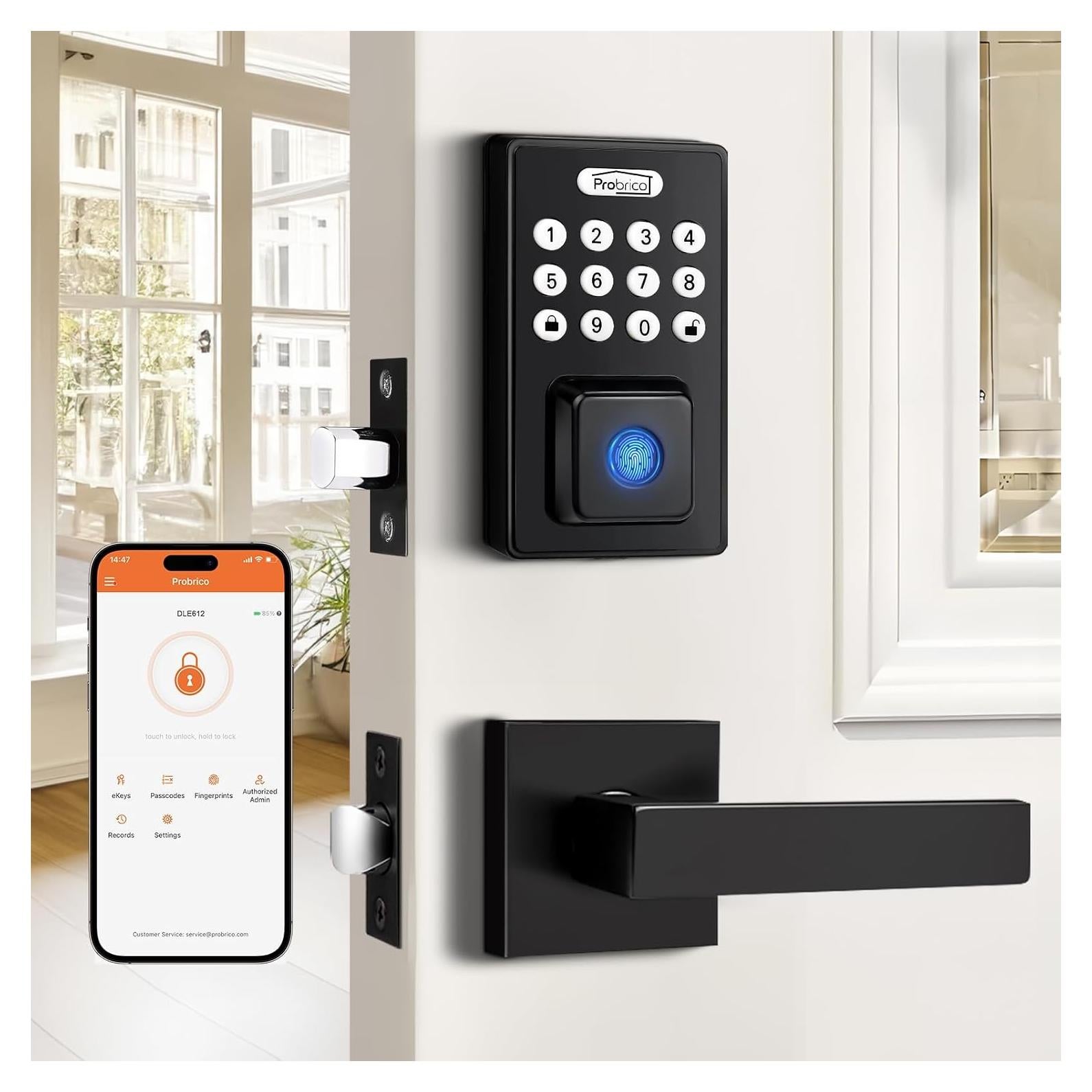 Cerradura Inteligente Probrico Negra Biométrica con Manija