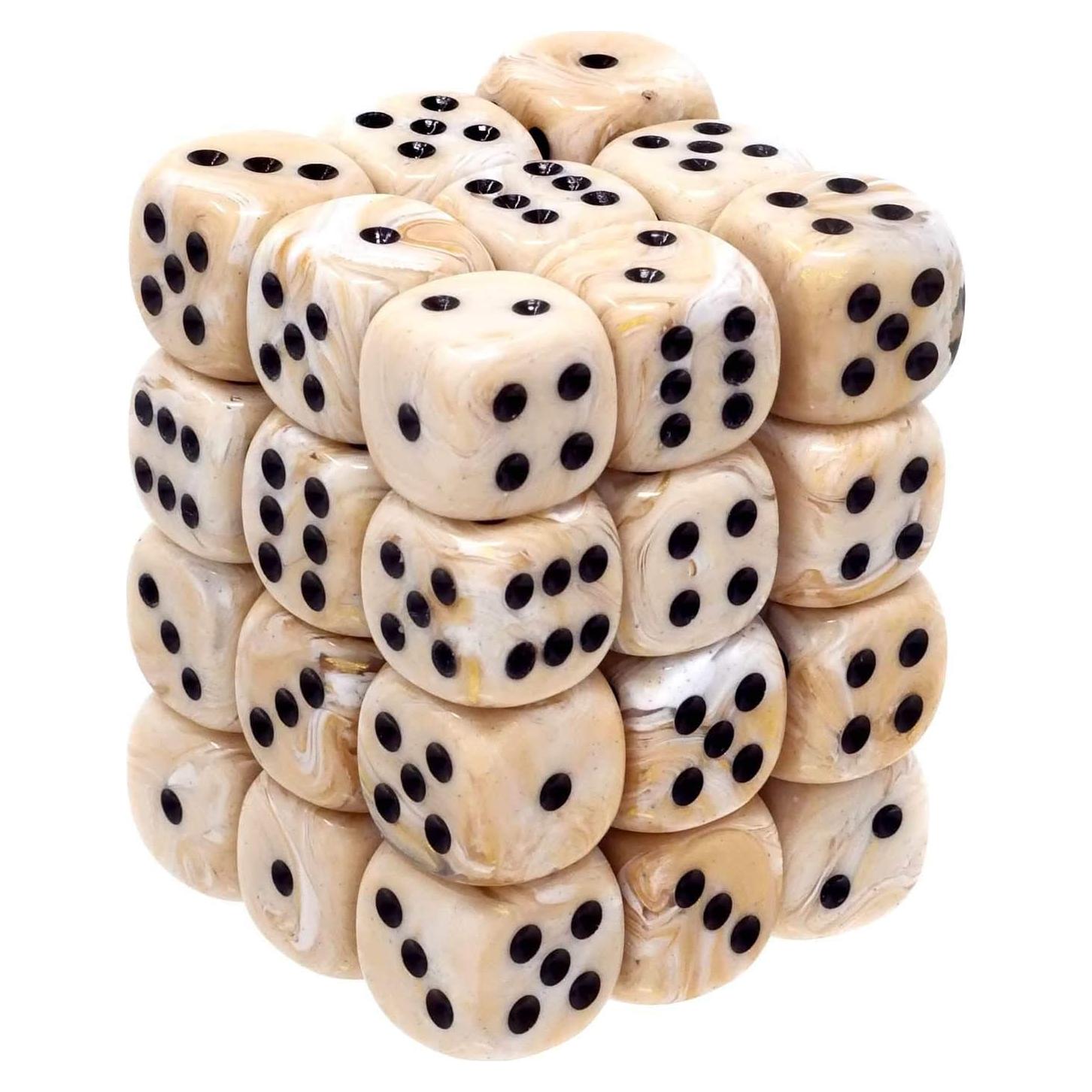 Conjunto de Dados d6 Chessex Mármol Marfil 12mm (36 piezas)
