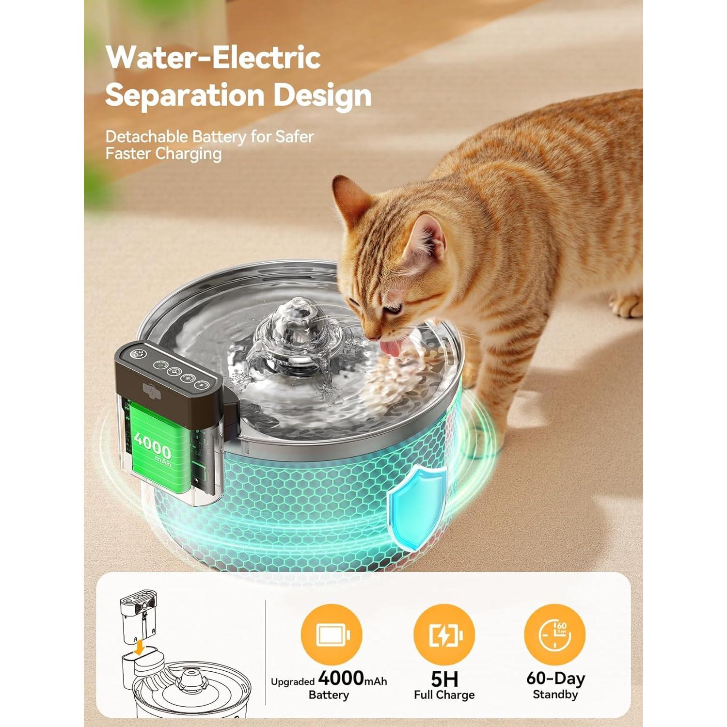 Fuente de Agua Inalámbrica Acero Inoxidable 3.5L FEELNEEDY