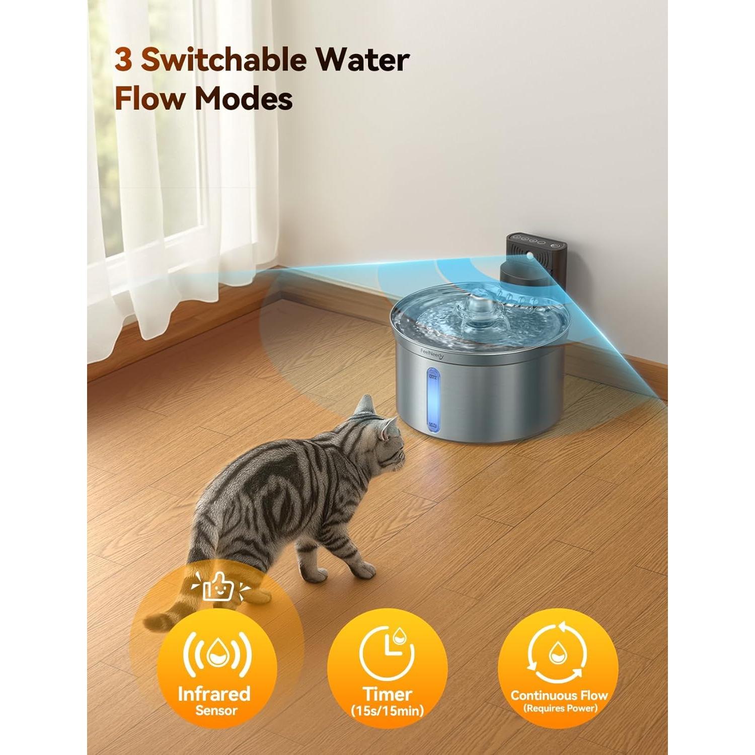 Fuente de Agua Inalámbrica Acero Inoxidable 3.5L FEELNEEDY