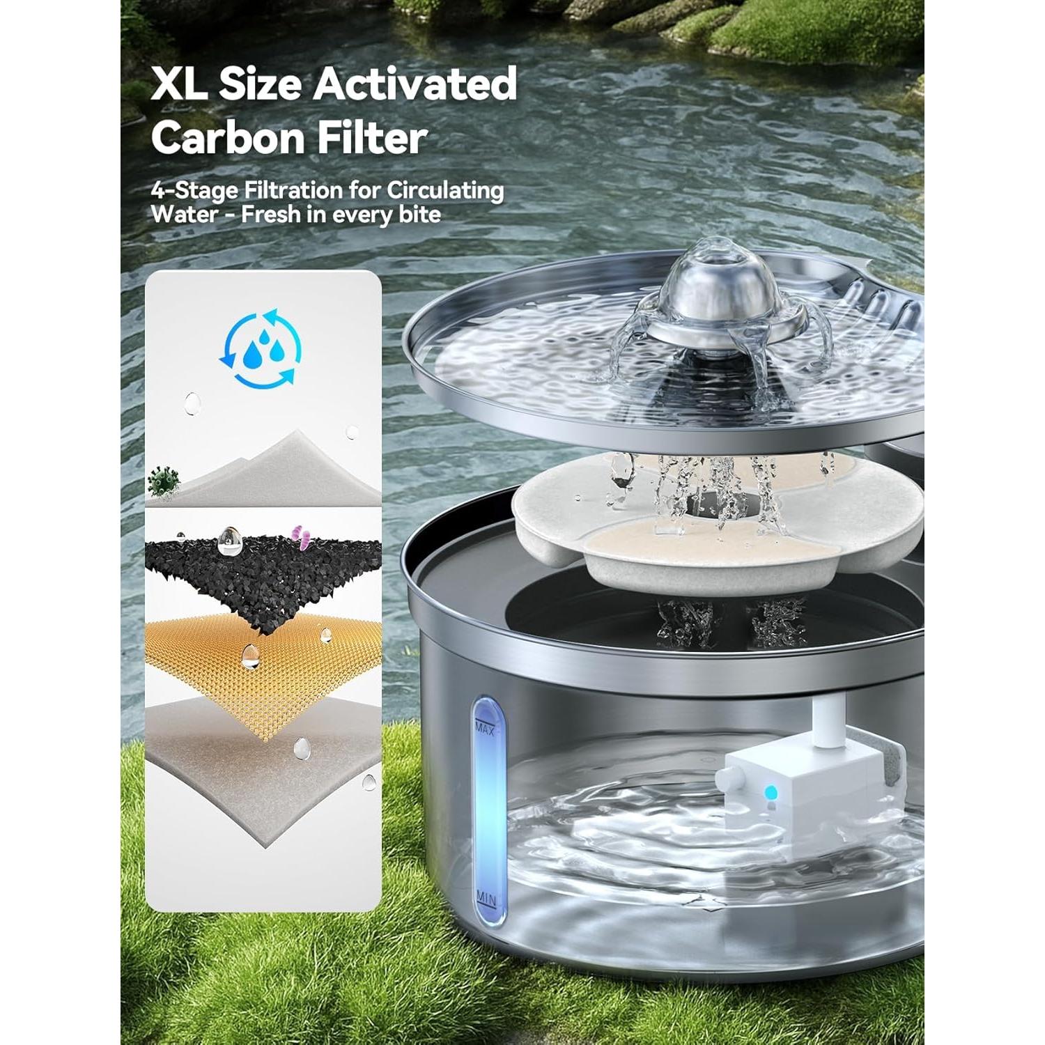 Fuente de Agua Inalámbrica Acero Inoxidable 3.5L FEELNEEDY