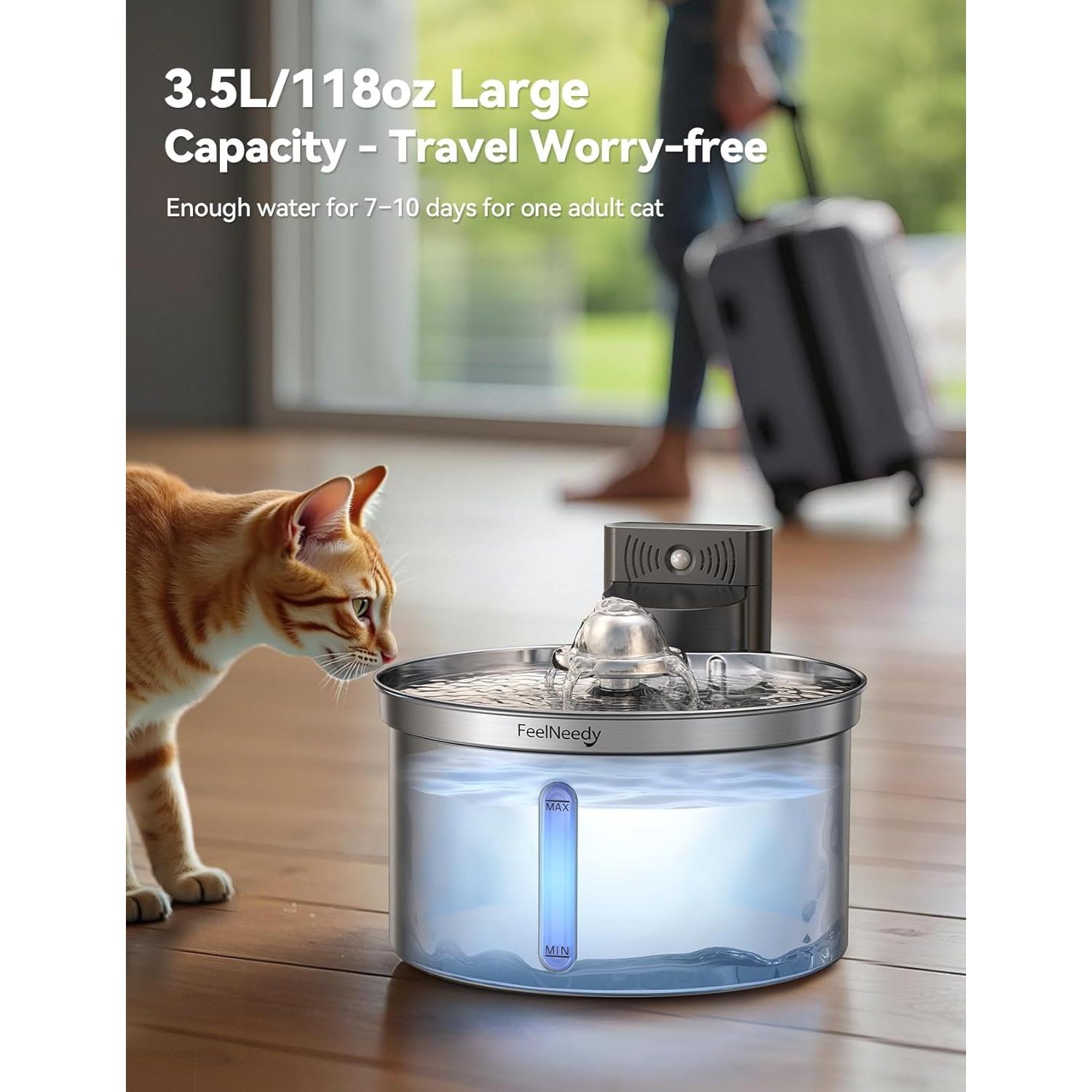 Fuente de Agua Inalámbrica Acero Inoxidable 3.5L FEELNEEDY