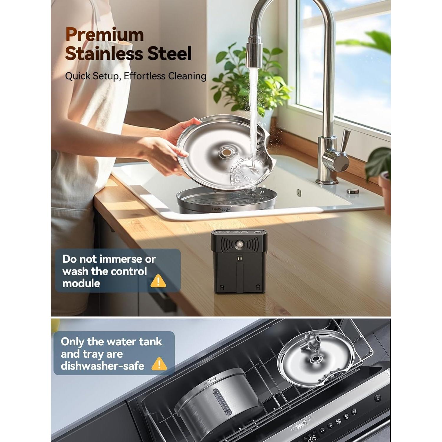 Fuente de Agua Inalámbrica Acero Inoxidable 3.5L FEELNEEDY