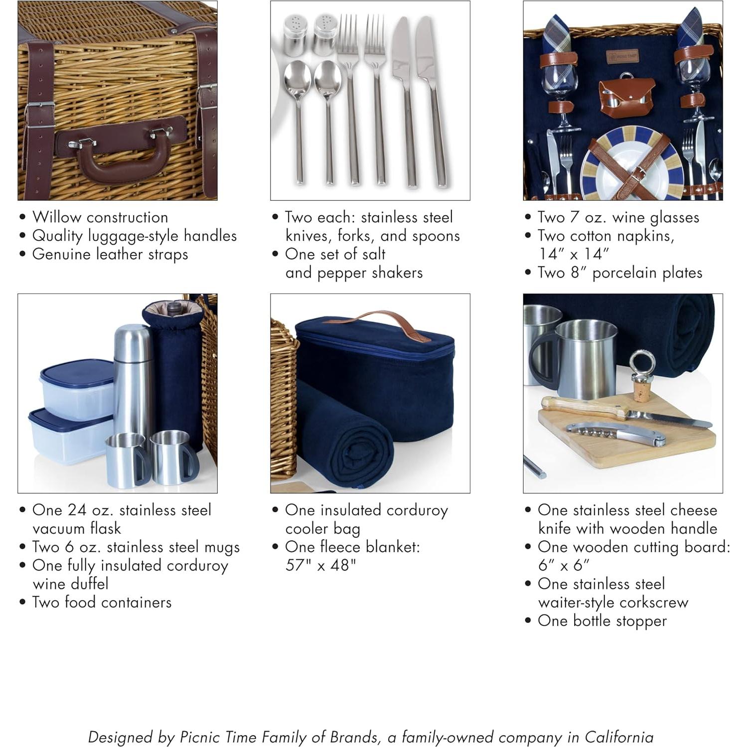 Canasto de Picnic Deluxe para 2 Picnic Time - Mimbre Azul