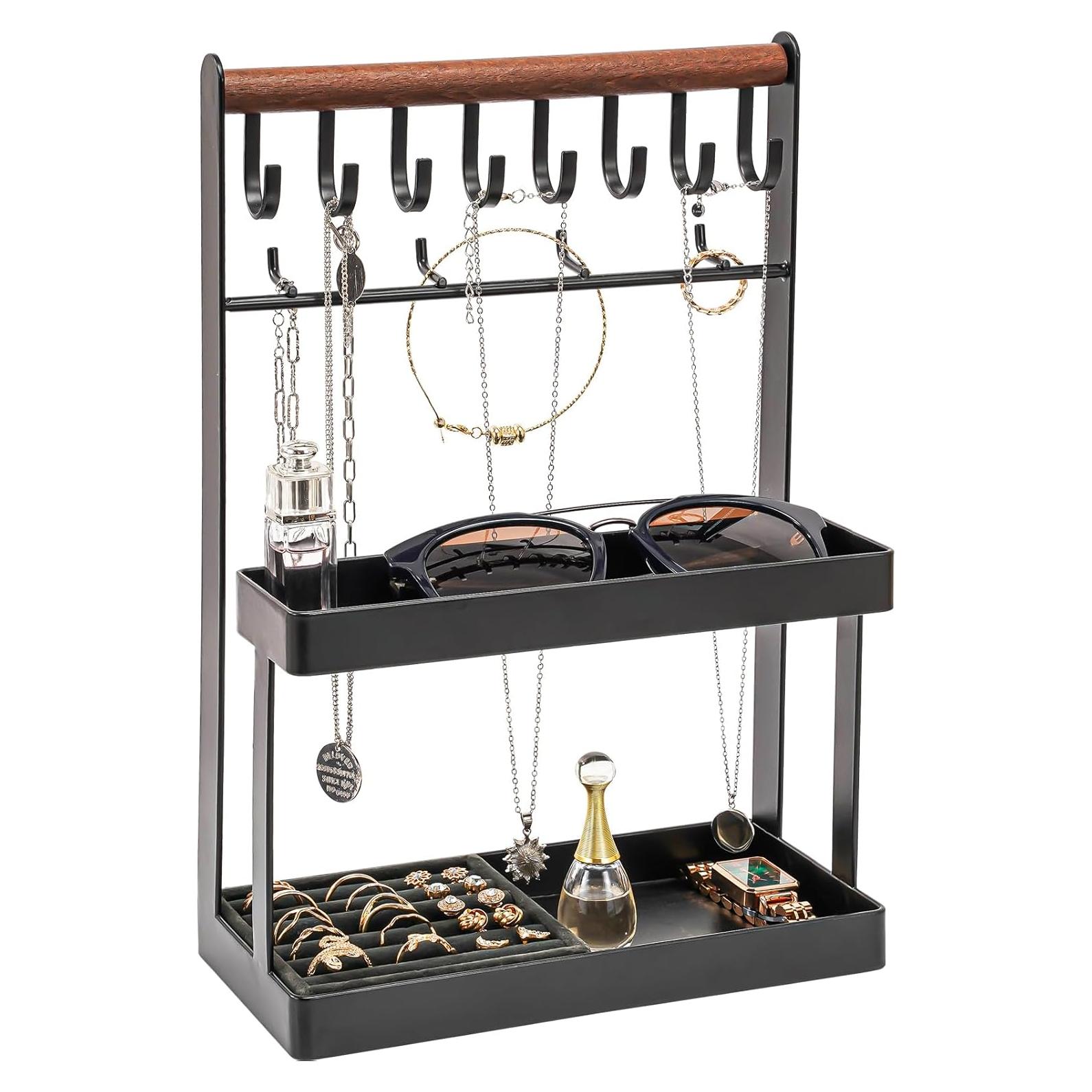 Organizador de Joyería Lolalet 4 Niveles Negro con 12 Ganchos