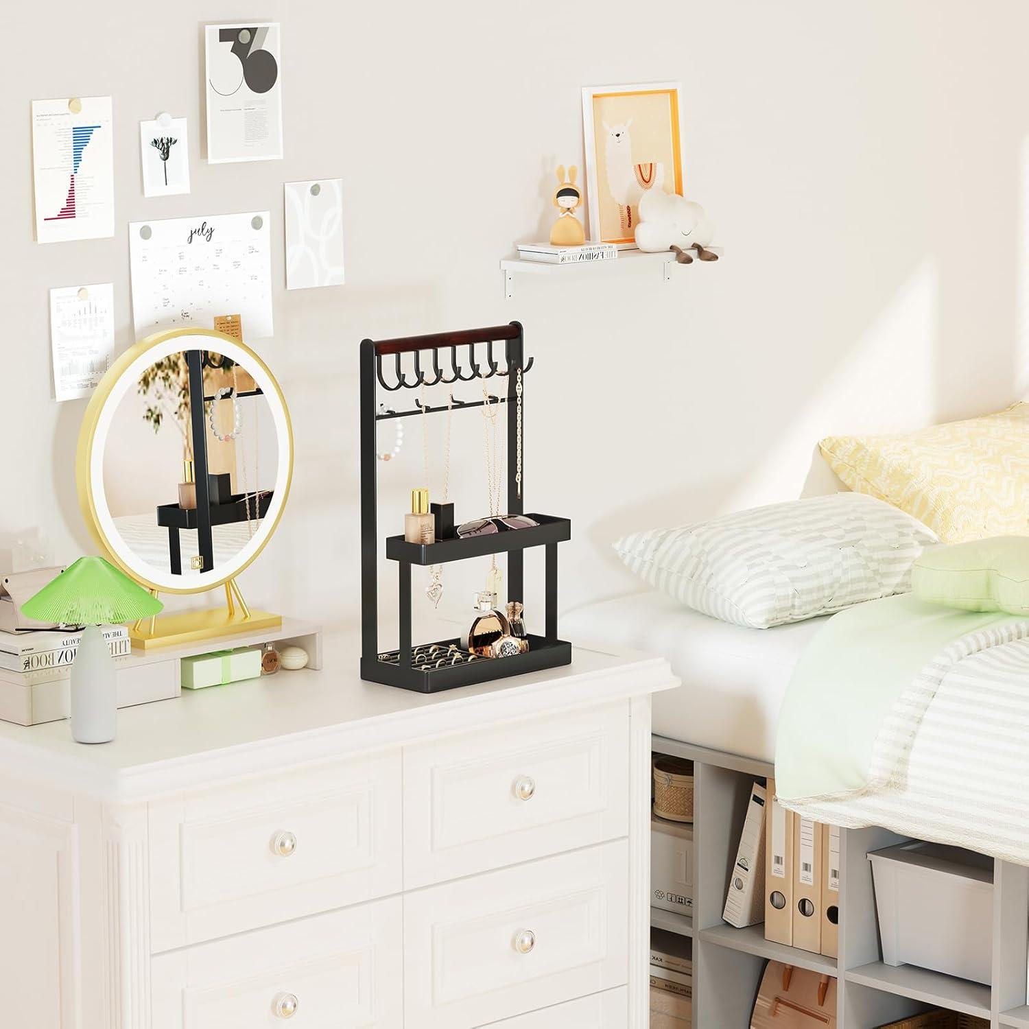 Organizador de Joyería Lolalet 4 Niveles Negro con 12 Ganchos