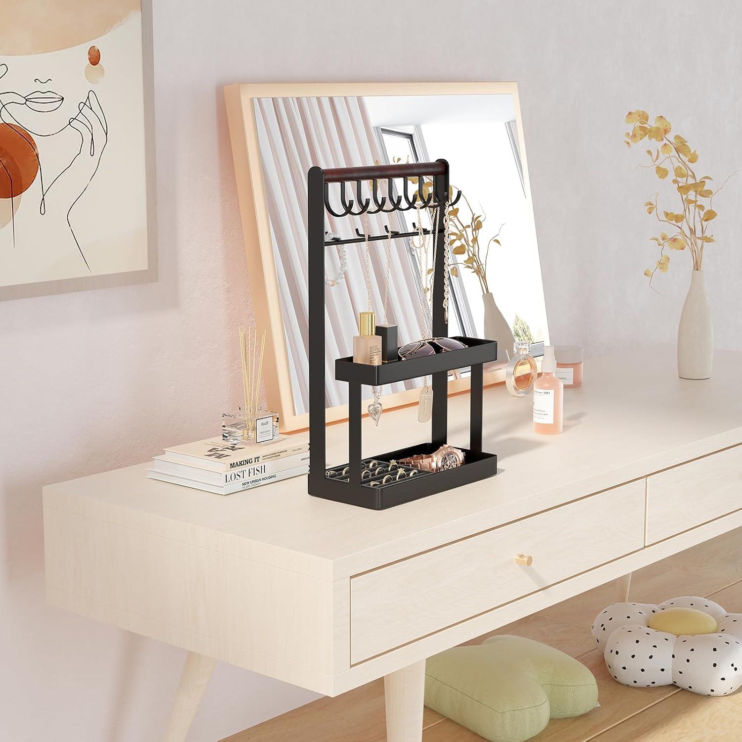 Organizador de Joyería Lolalet 4 Niveles Negro con 12 Ganchos