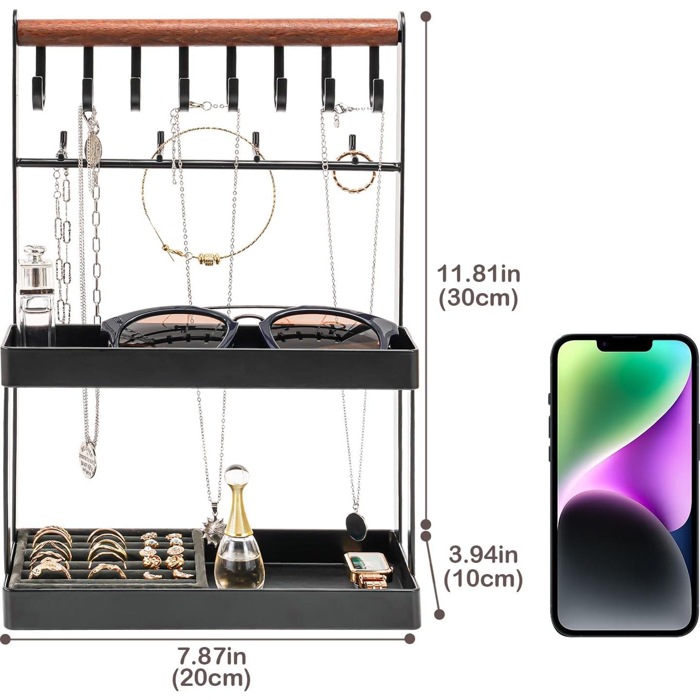 Organizador de Joyería Lolalet 4 Niveles Negro con 12 Ganchos