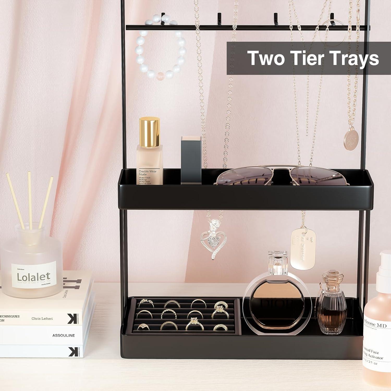 Organizador de Joyería Lolalet 4 Niveles Negro con 12 Ganchos