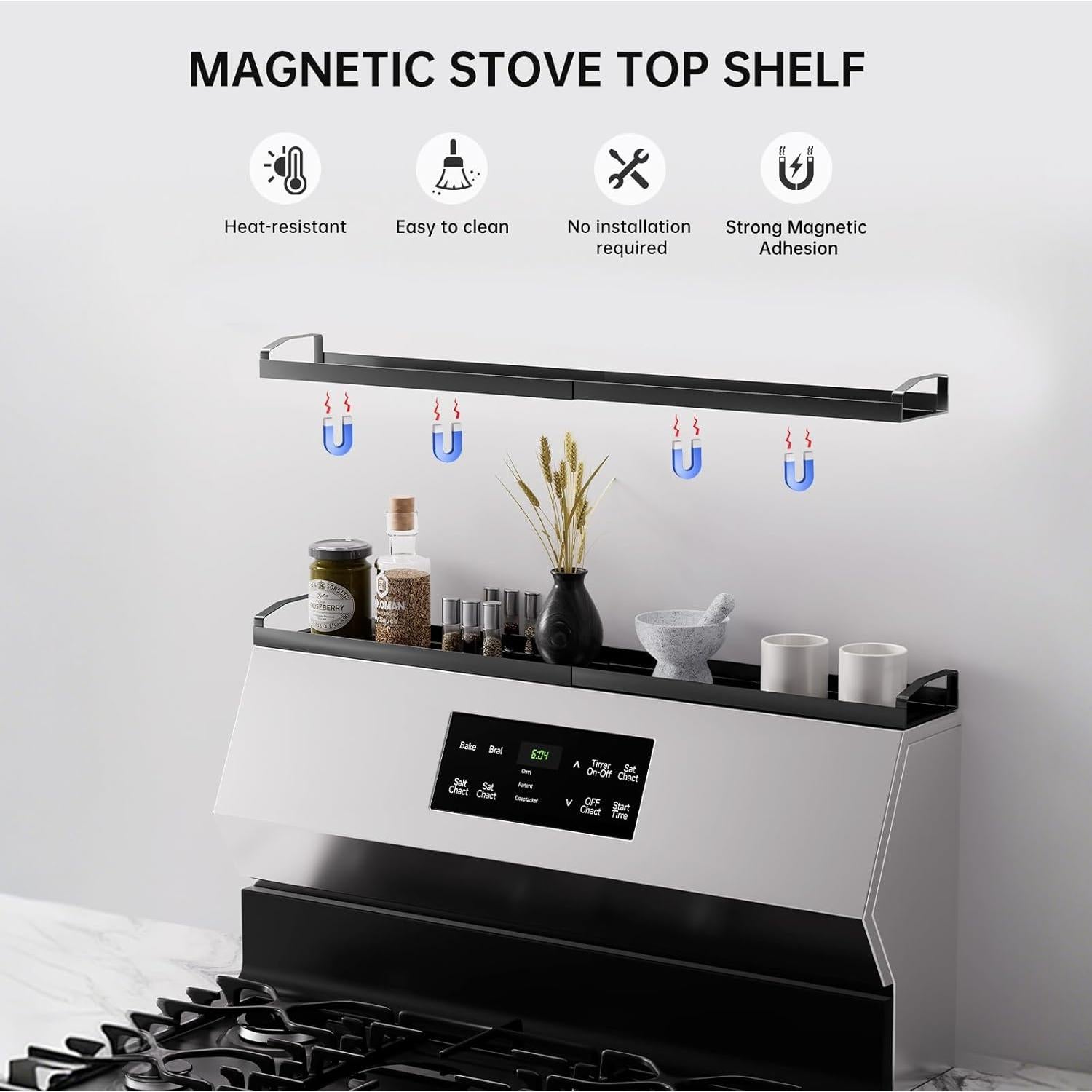 Estante Magnético Expandible para Especias WOCHUANGSI Negro