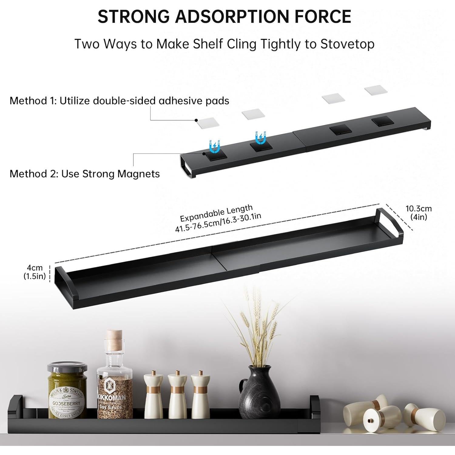 Estante Magnético Expandible para Especias WOCHUANGSI Negro