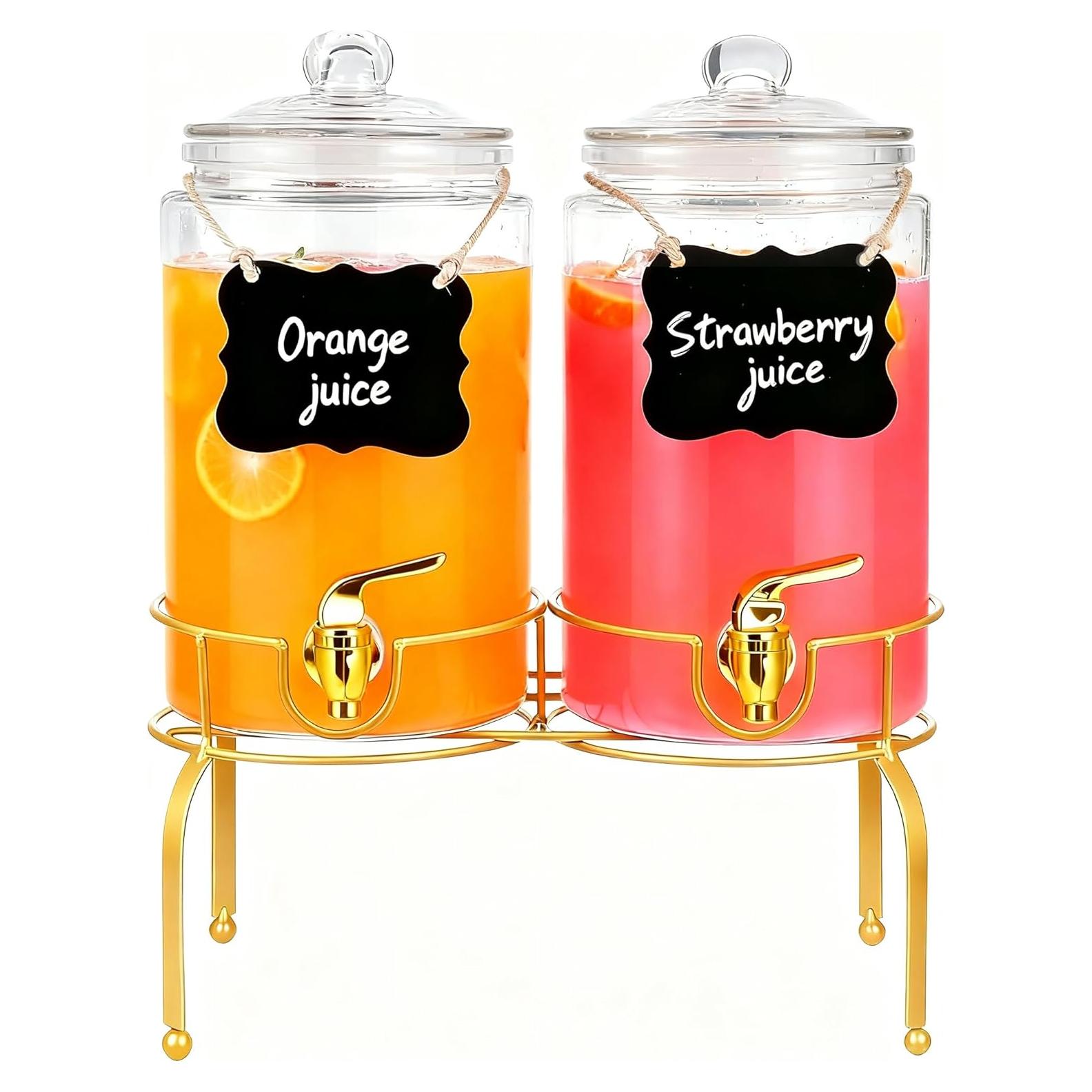 Paquete de 2 dispensadores de vidrio 3.78L con grifo y soporte