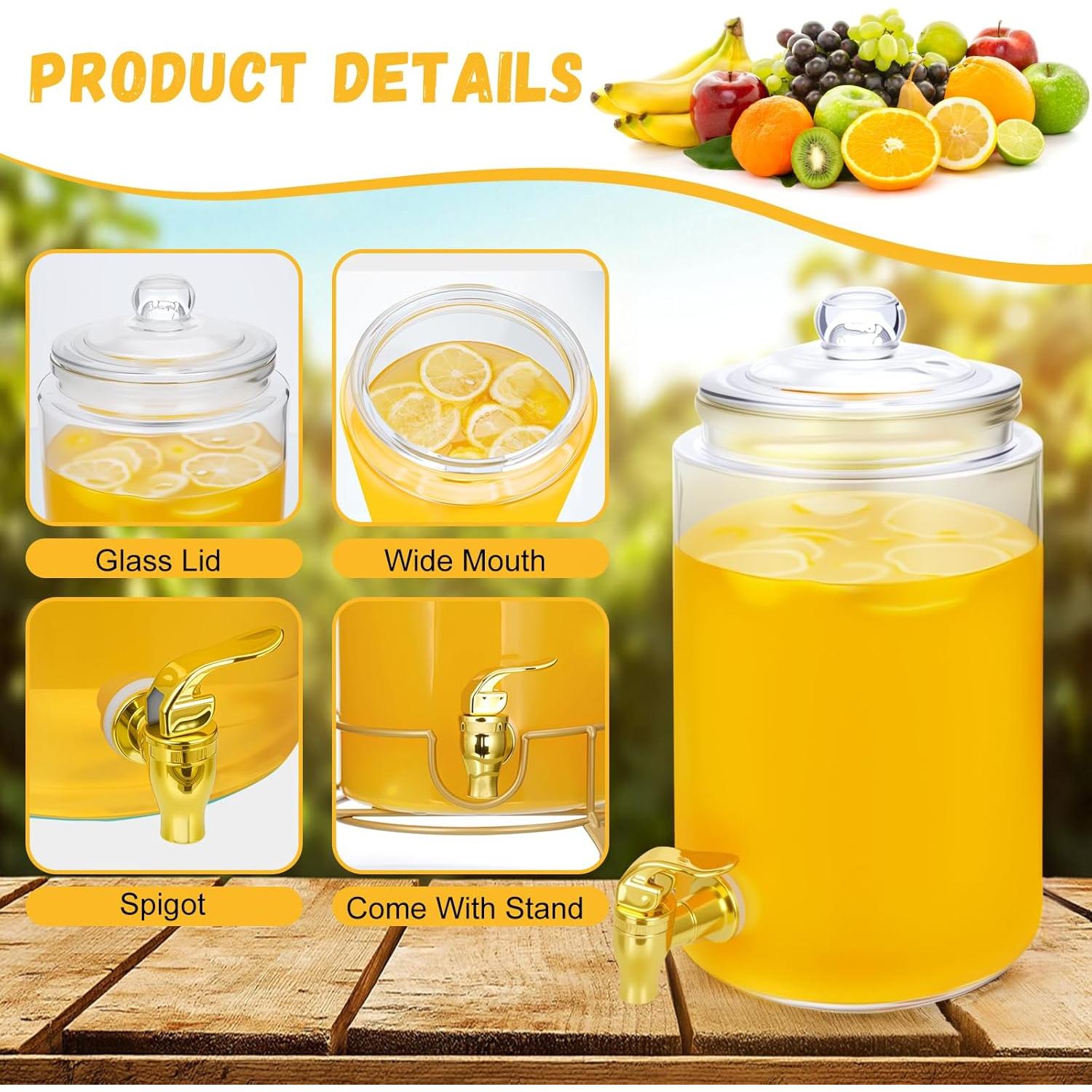 Paquete de 2 dispensadores de vidrio 3.78L con grifo y soporte