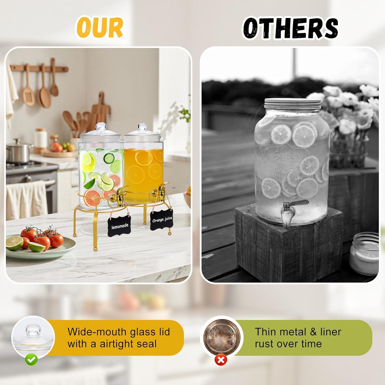 Paquete de 2 dispensadores de vidrio 3.78L con grifo y soporte