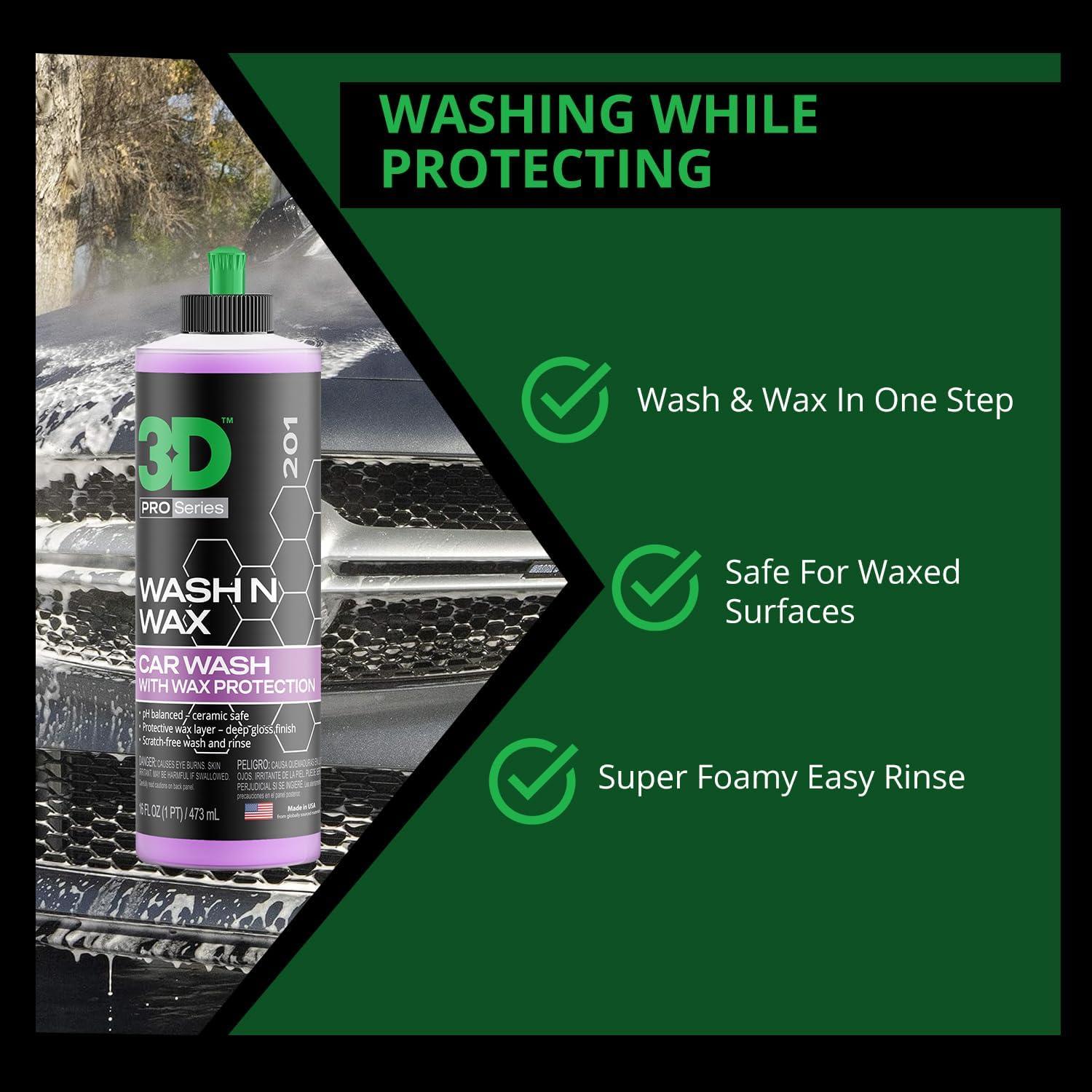 Jabón 3D Wash N Wax 16oz - Lavado y Cera pH Balanceado