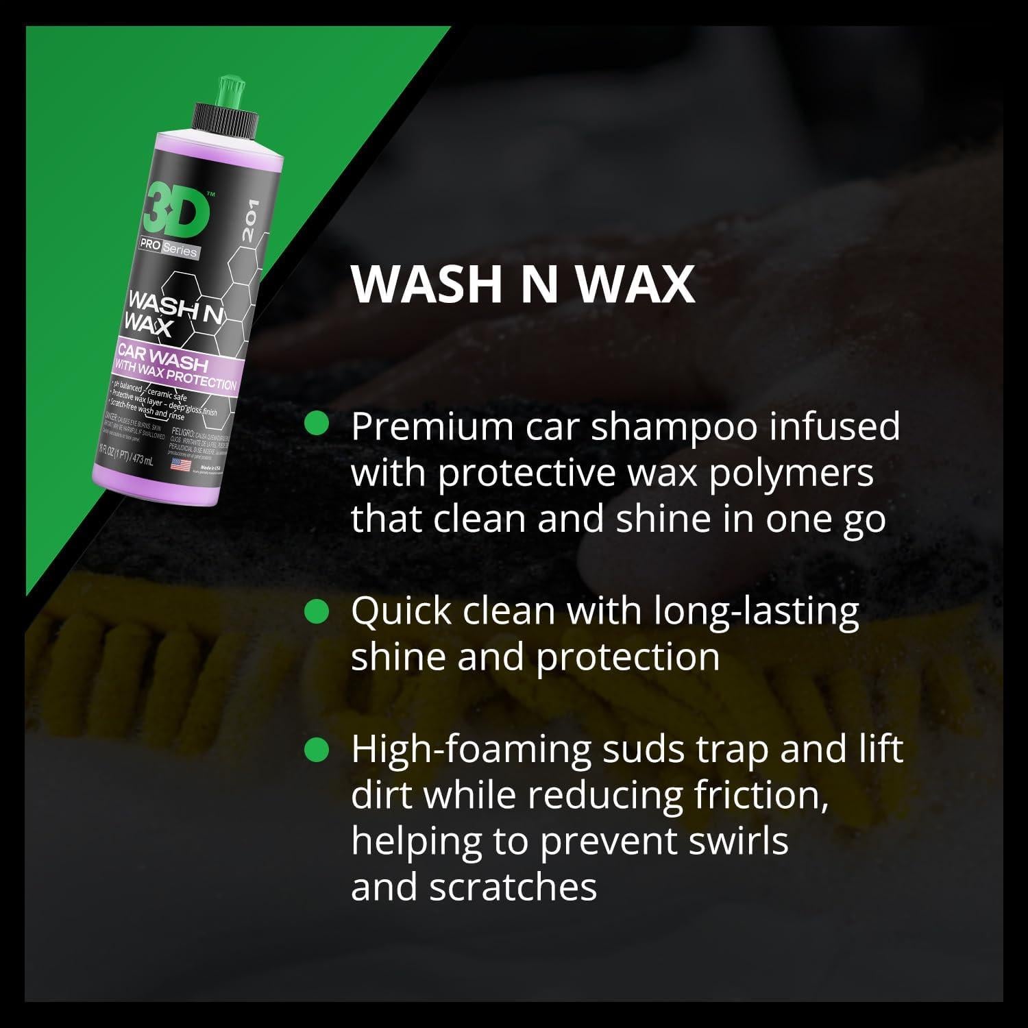 Jabón 3D Wash N Wax 16oz - Lavado y Cera pH Balanceado