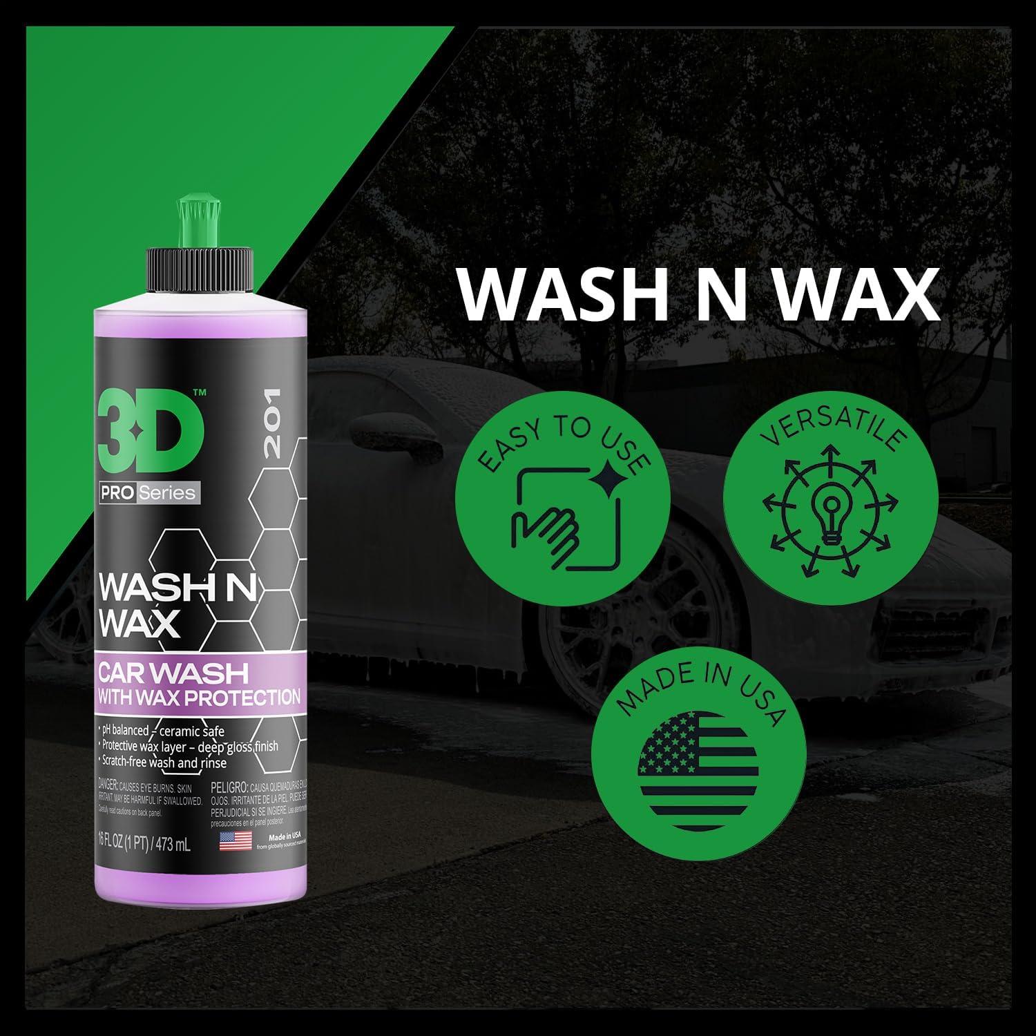 Jabón 3D Wash N Wax 16oz - Lavado y Cera pH Balanceado