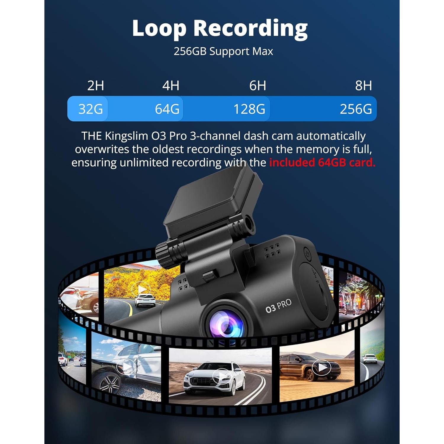 Cámara de tablero Kingslim O3 Pro 2.5K con WiFi y 64GB