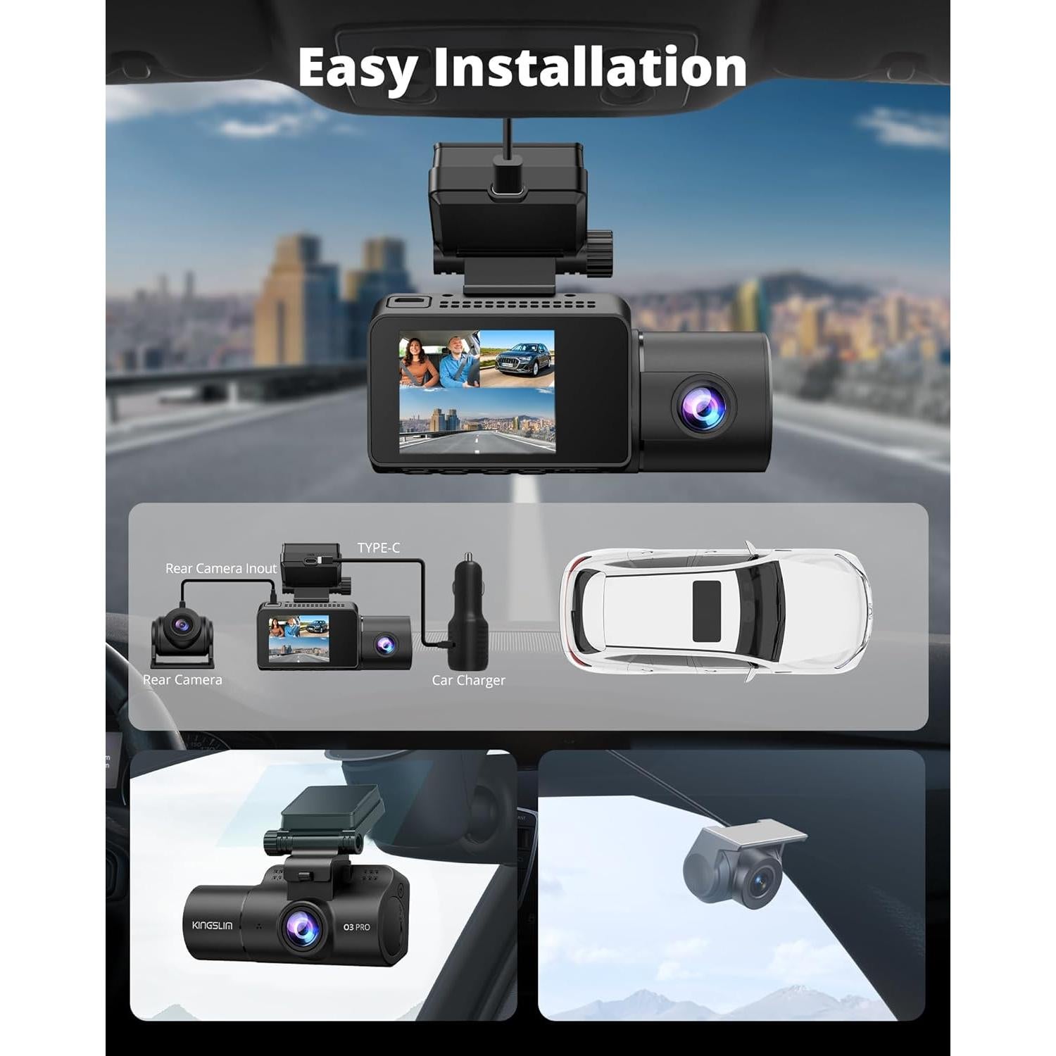 Cámara de tablero Kingslim O3 Pro 2.5K con WiFi y 64GB