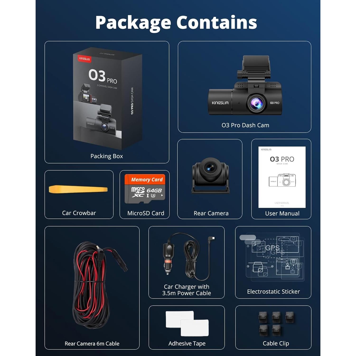 Cámara de tablero Kingslim O3 Pro 2.5K con WiFi y 64GB