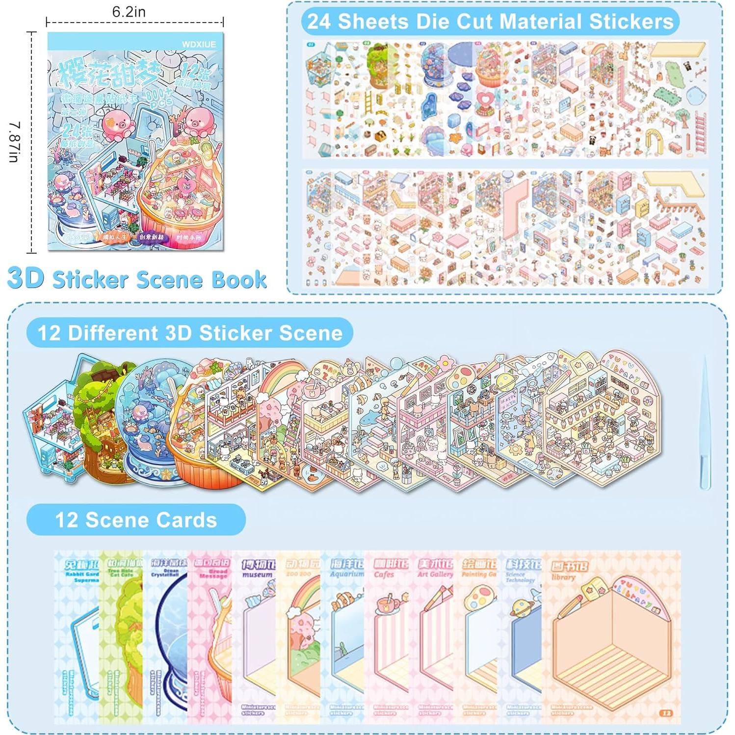 Stickers 3D WDXIUE - 12 Sets de Escenas Creativas para DIY