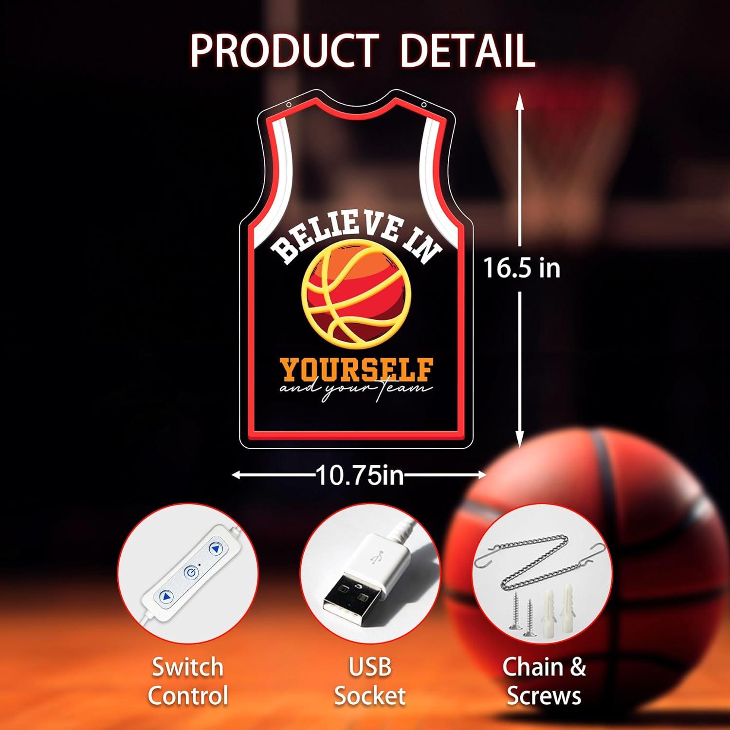 Luz de Neón LED Camiseta Baloncesto ZLOOREE 42x27.3cm