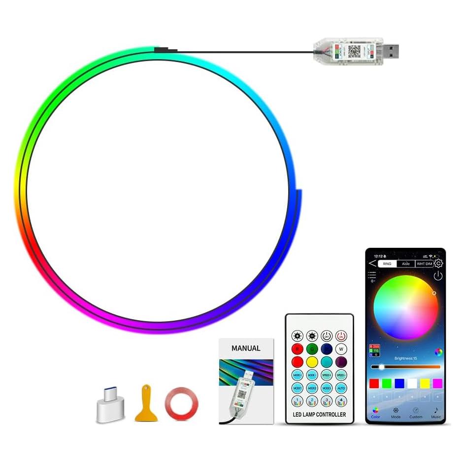 Luces LED RGB VAUNGIUG 110 cm para Coche Interior USB