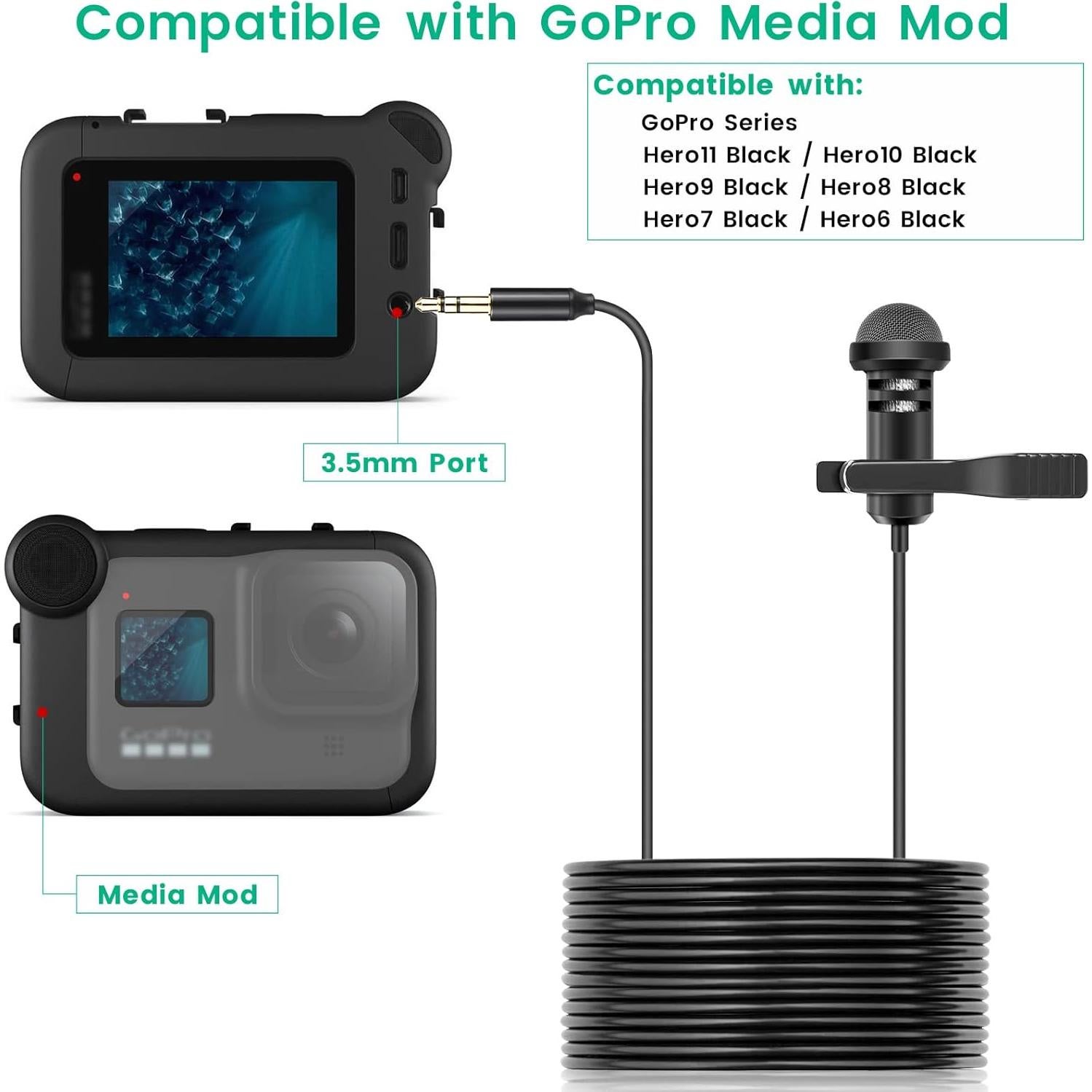 Micrófono Lavalier Weishan 1.5m para GoPro HERO11/10/9