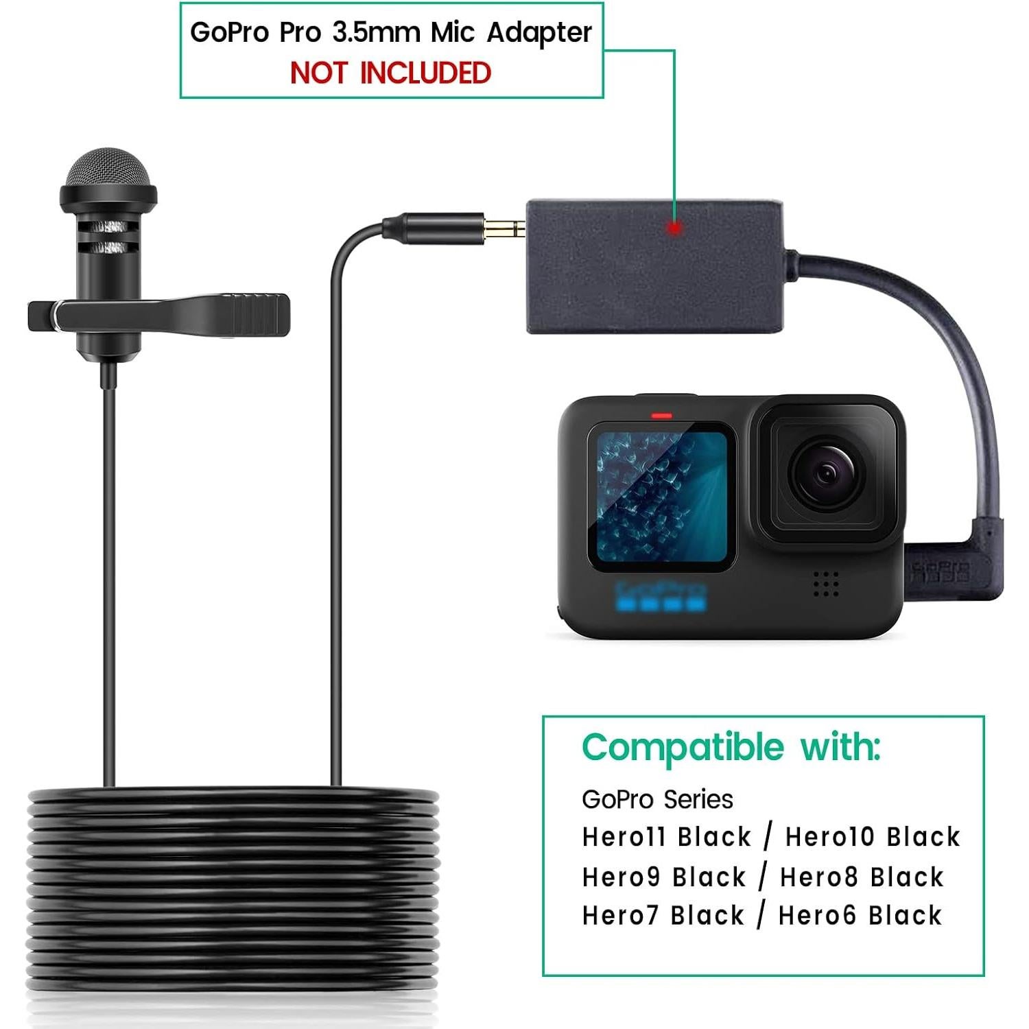 Micrófono Lavalier Weishan 1.5m para GoPro HERO11/10/9