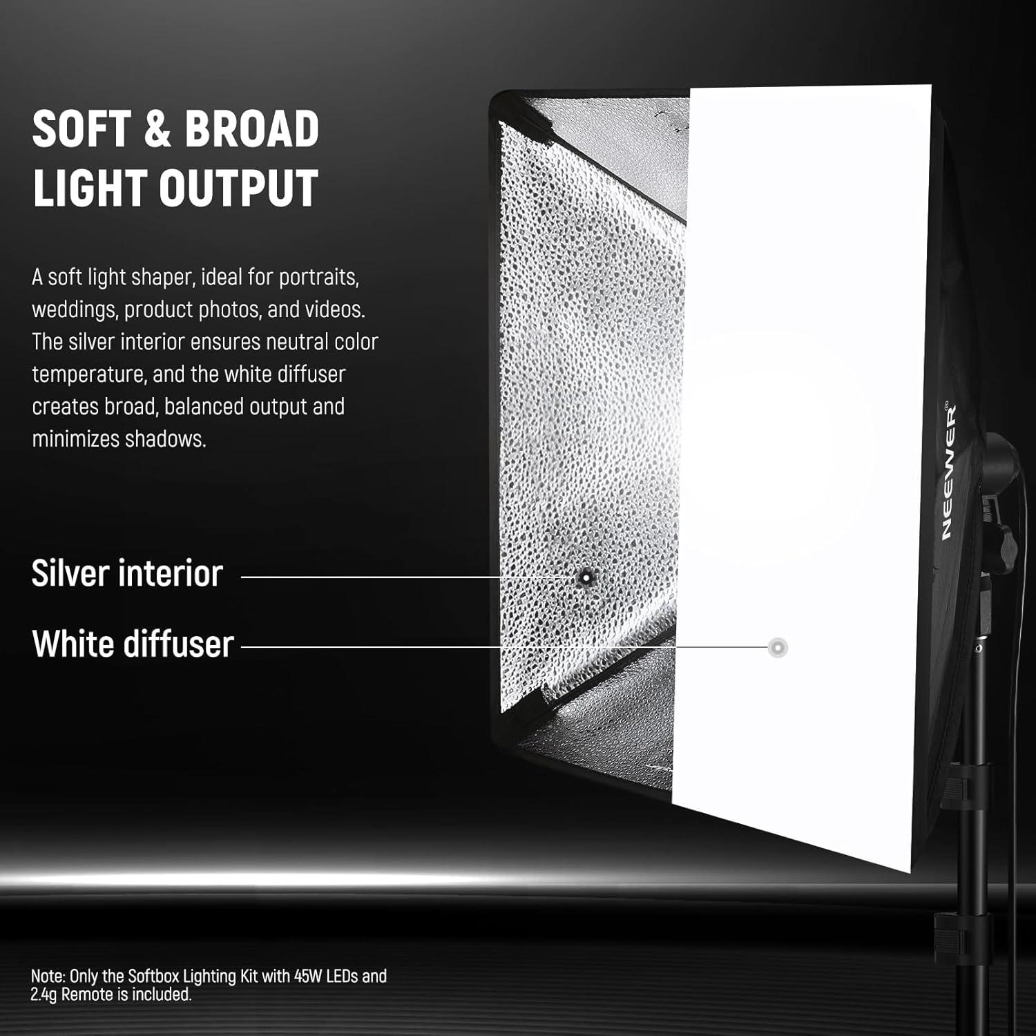 Kit de Iluminación Softbox NEEWER NK103 con Bombillas LED 45W