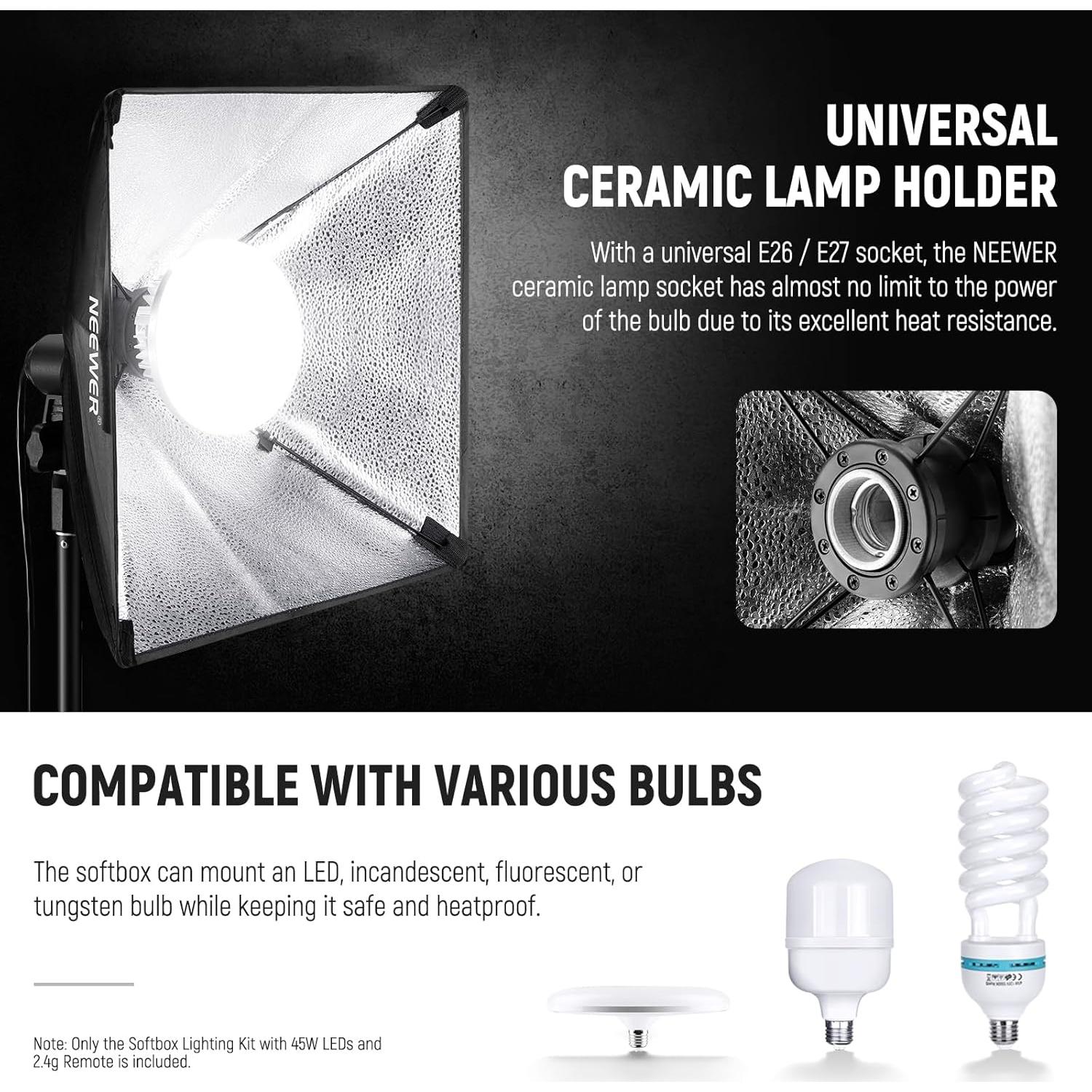 Kit de Iluminación Softbox NEEWER NK103 con Bombillas LED 45W