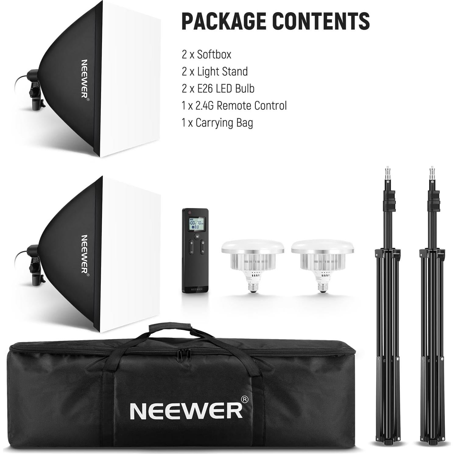 Kit de Iluminación Softbox NEEWER NK103 con Bombillas LED 45W