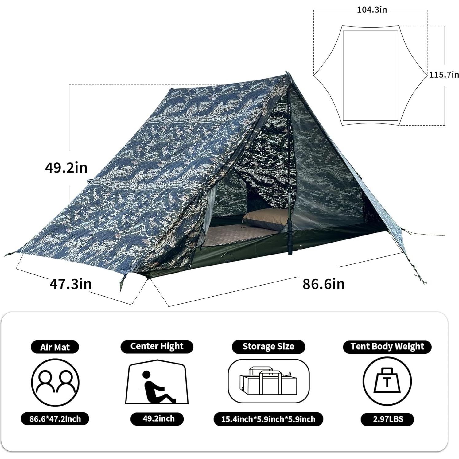 Tienda de Camping Mtenplay TS-2DS para 2 Personas, Nylon 20D