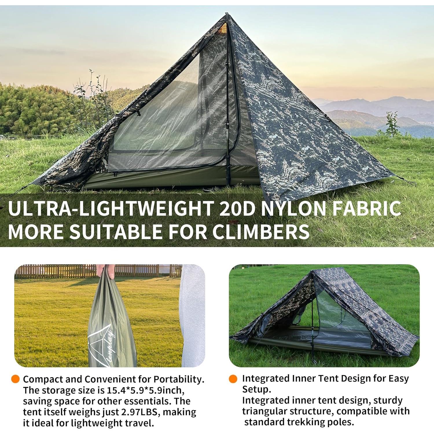 Tienda de Camping Mtenplay TS-2DS para 2 Personas, Nylon 20D