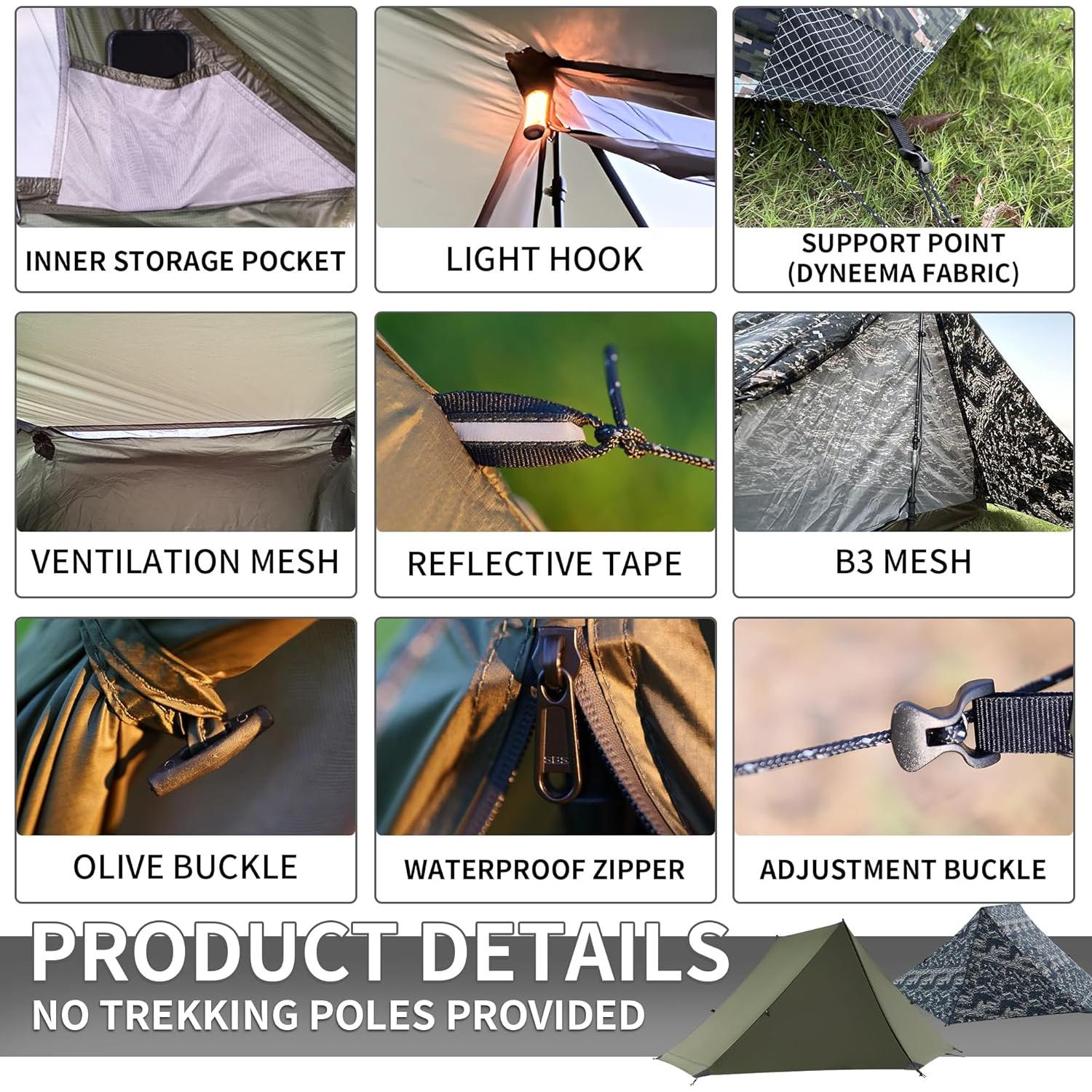 Tienda de Camping Mtenplay TS-2DS para 2 Personas, Nylon 20D