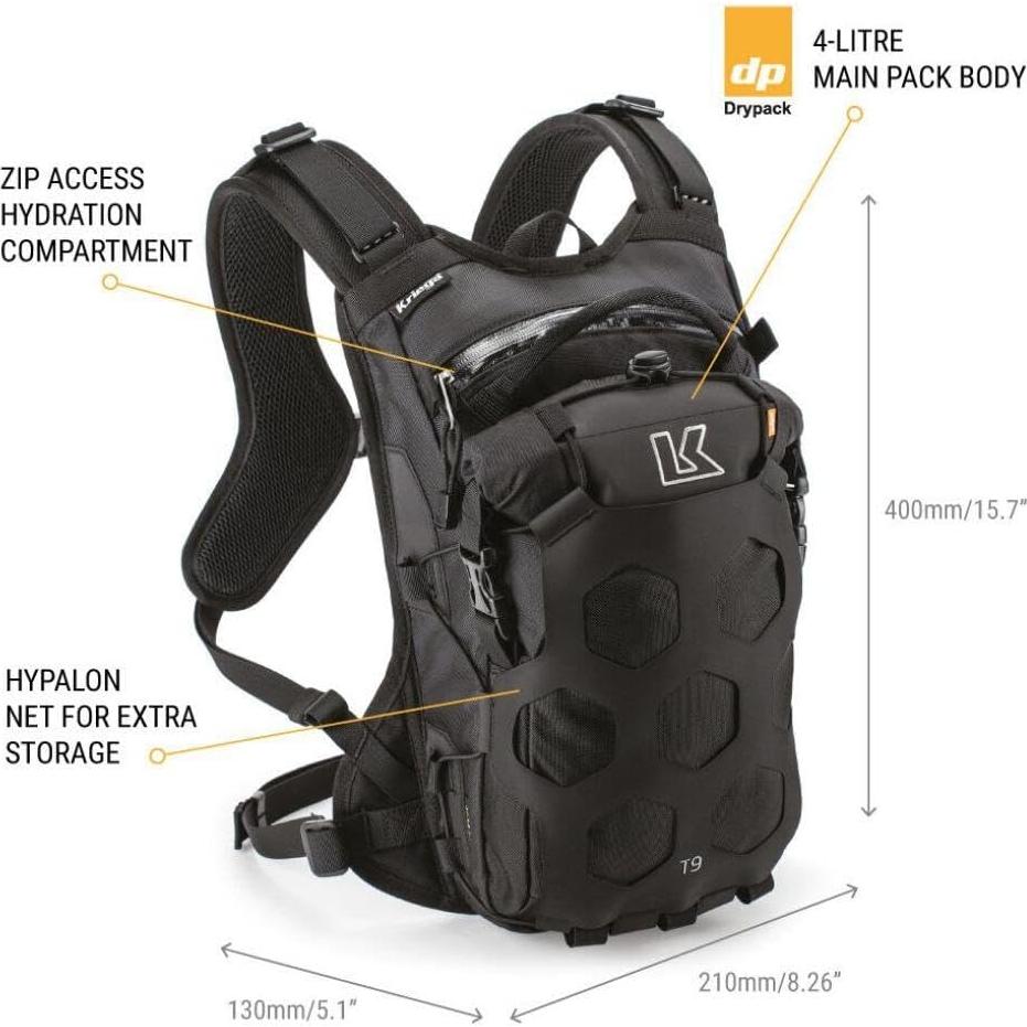 Mochila de Aventura Kriega Trail 9 Negra 9L Impermeable